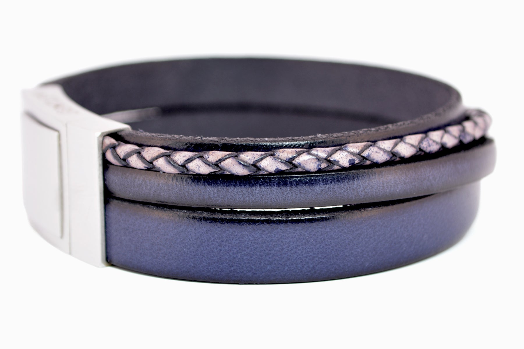 Lederarmband CROSS-BRAID • Dunkelblau