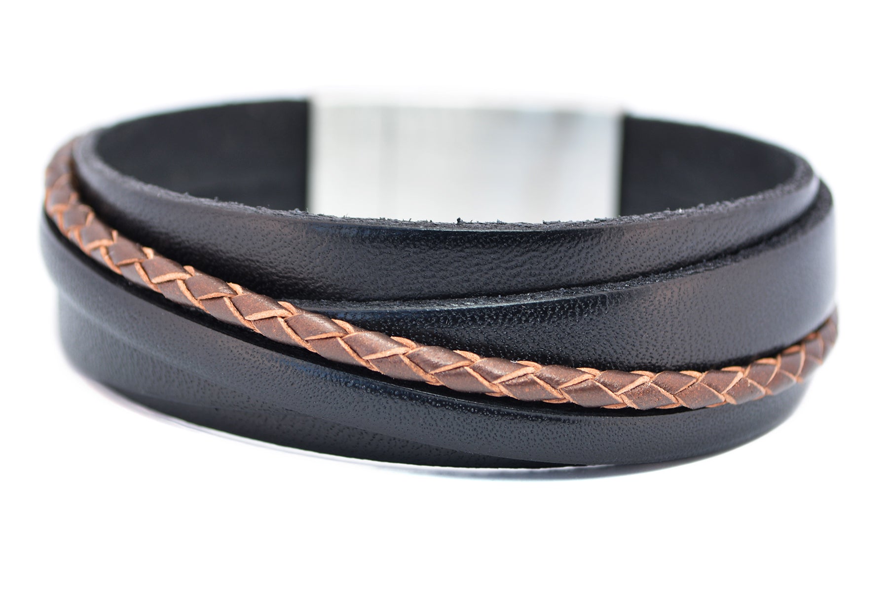 Lederarmband CROSS-BRAID • Schwarz