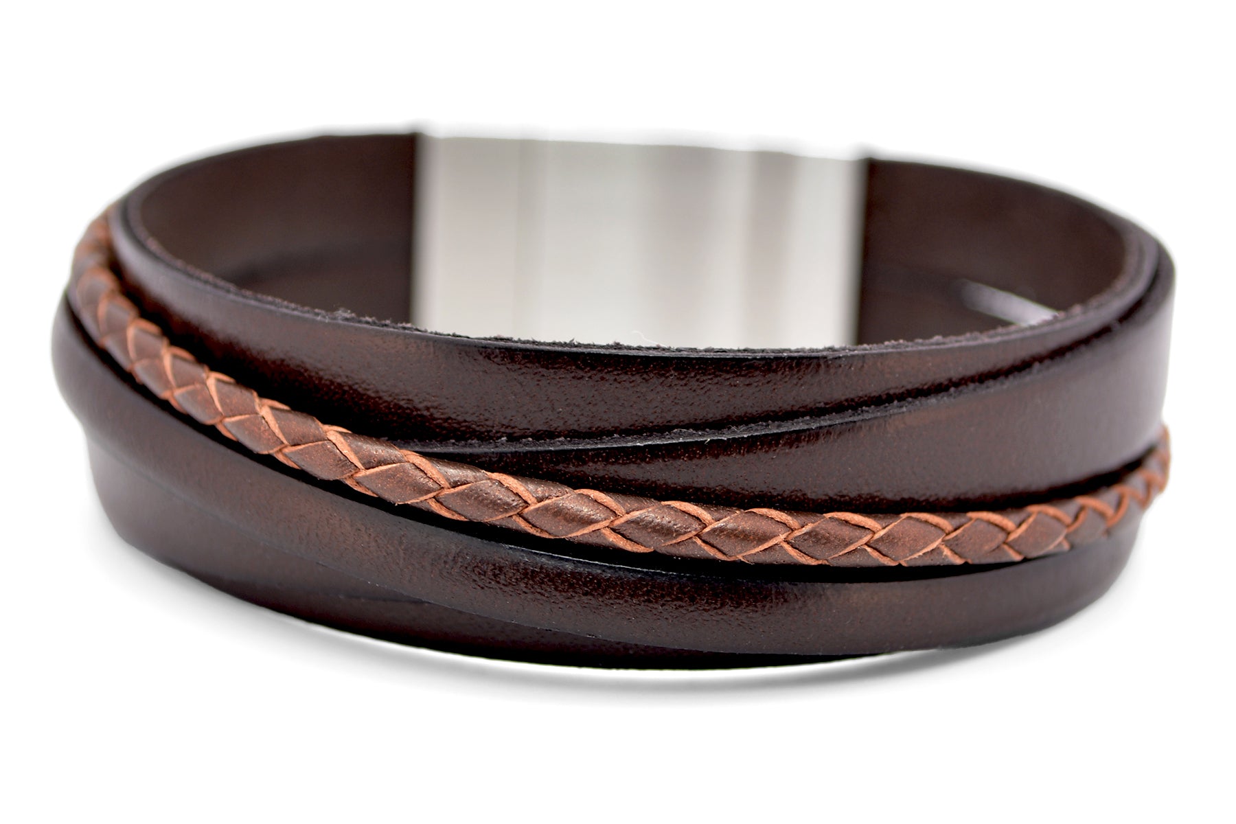 Lederarmband CROSS-BRAID | Dunkelbraun