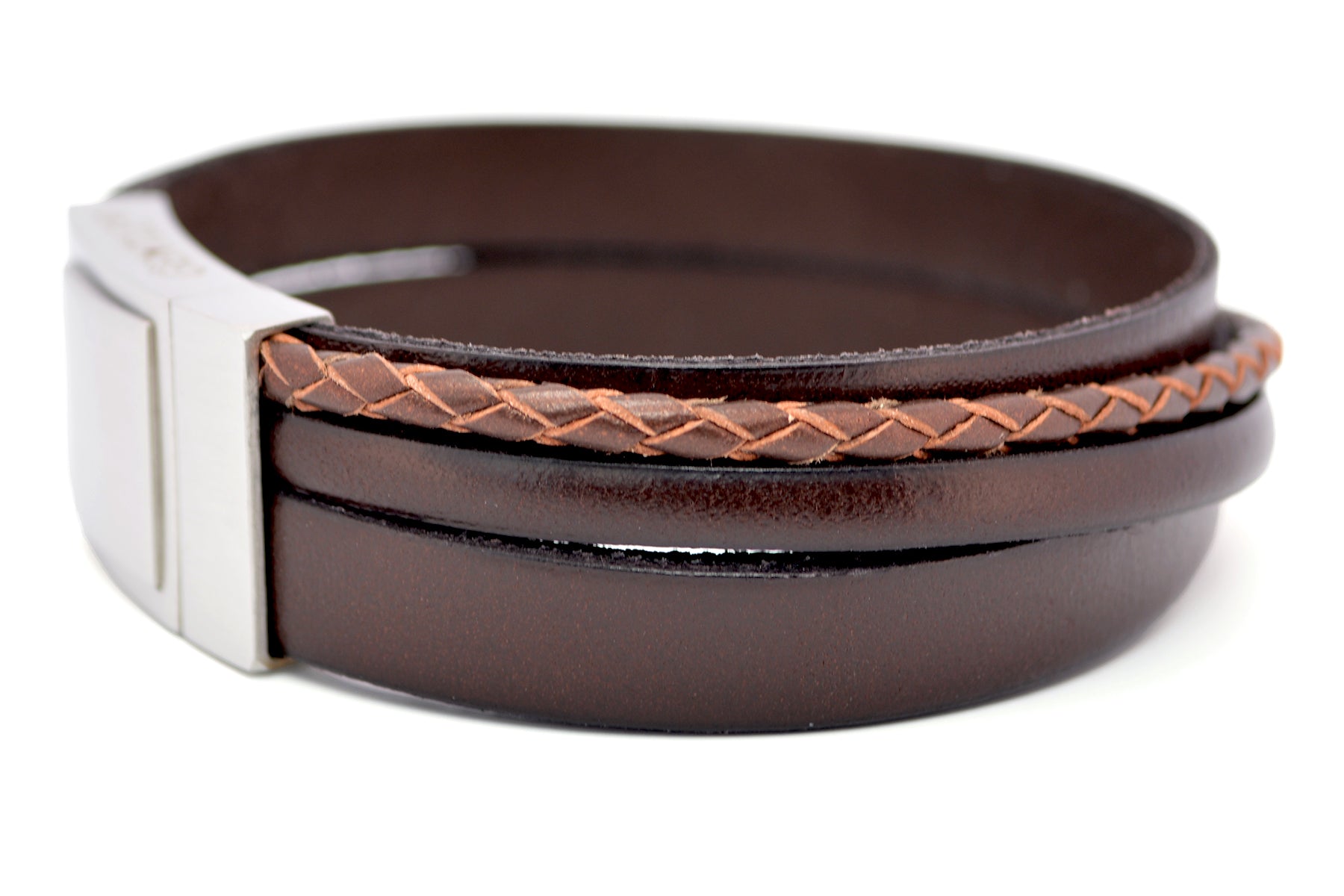 Lederarmband CROSS-BRAID | Dunkelbraun