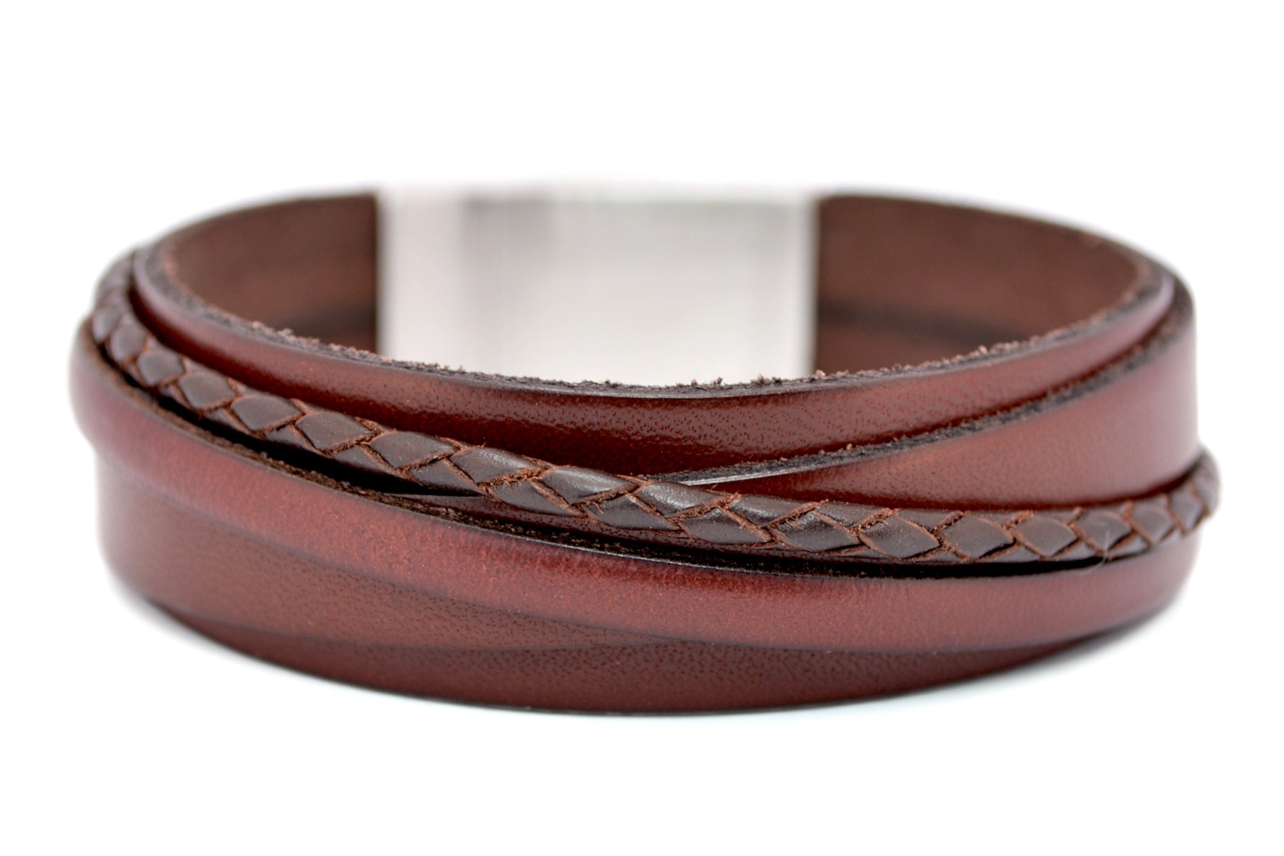 Lederarmband CROSS-BRAID • Rotbraun