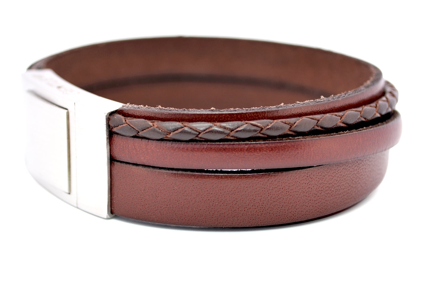 Lederarmband CROSS-BRAID • Rotbraun