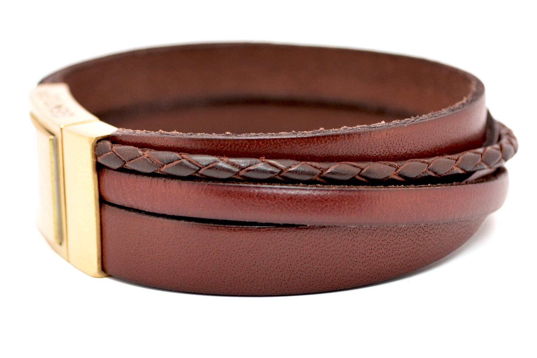 Lederarmband CROSS-BRAID • Rotbraun