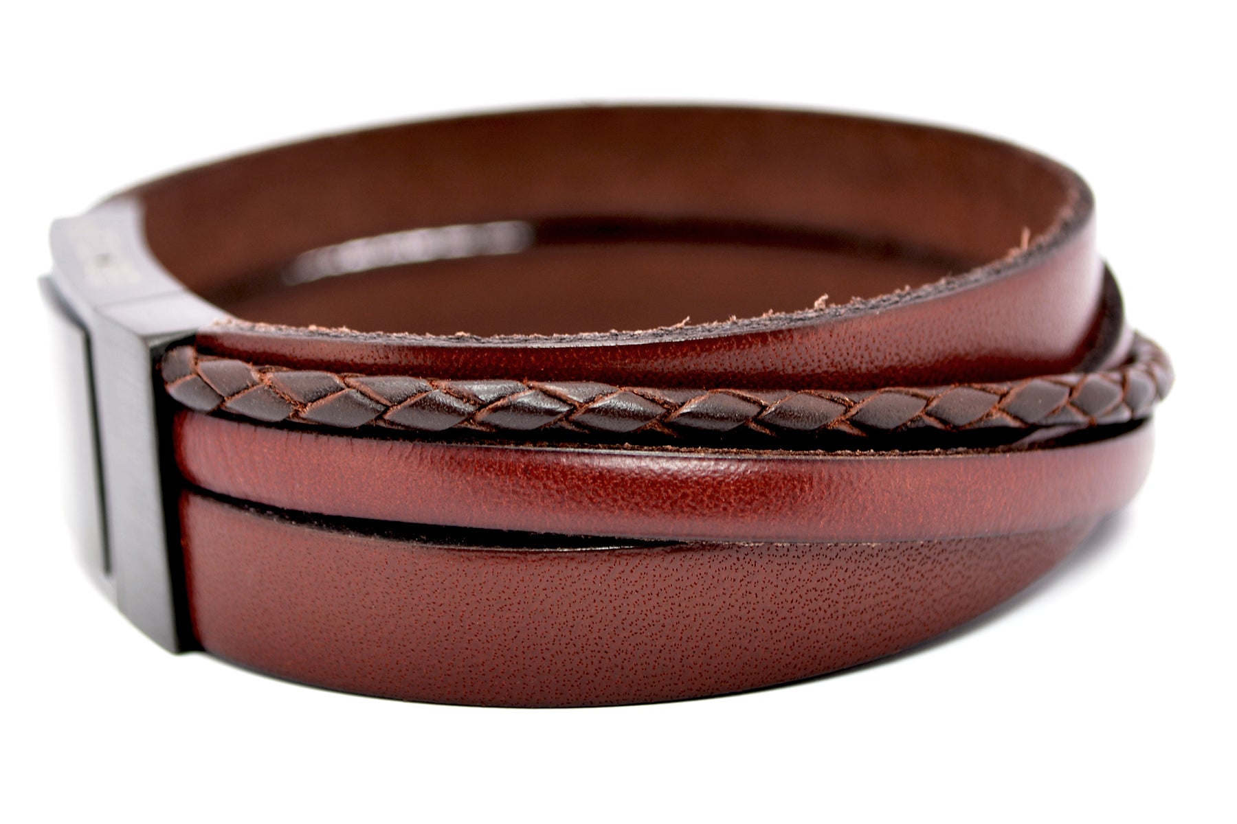 Lederarmband CROSS-BRAID • Rotbraun