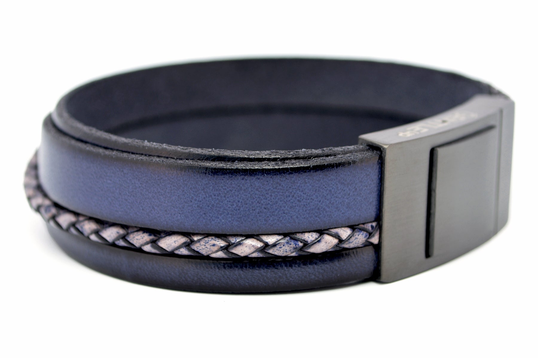 Lederarmband CROSS-BRAID • Dunkelblau