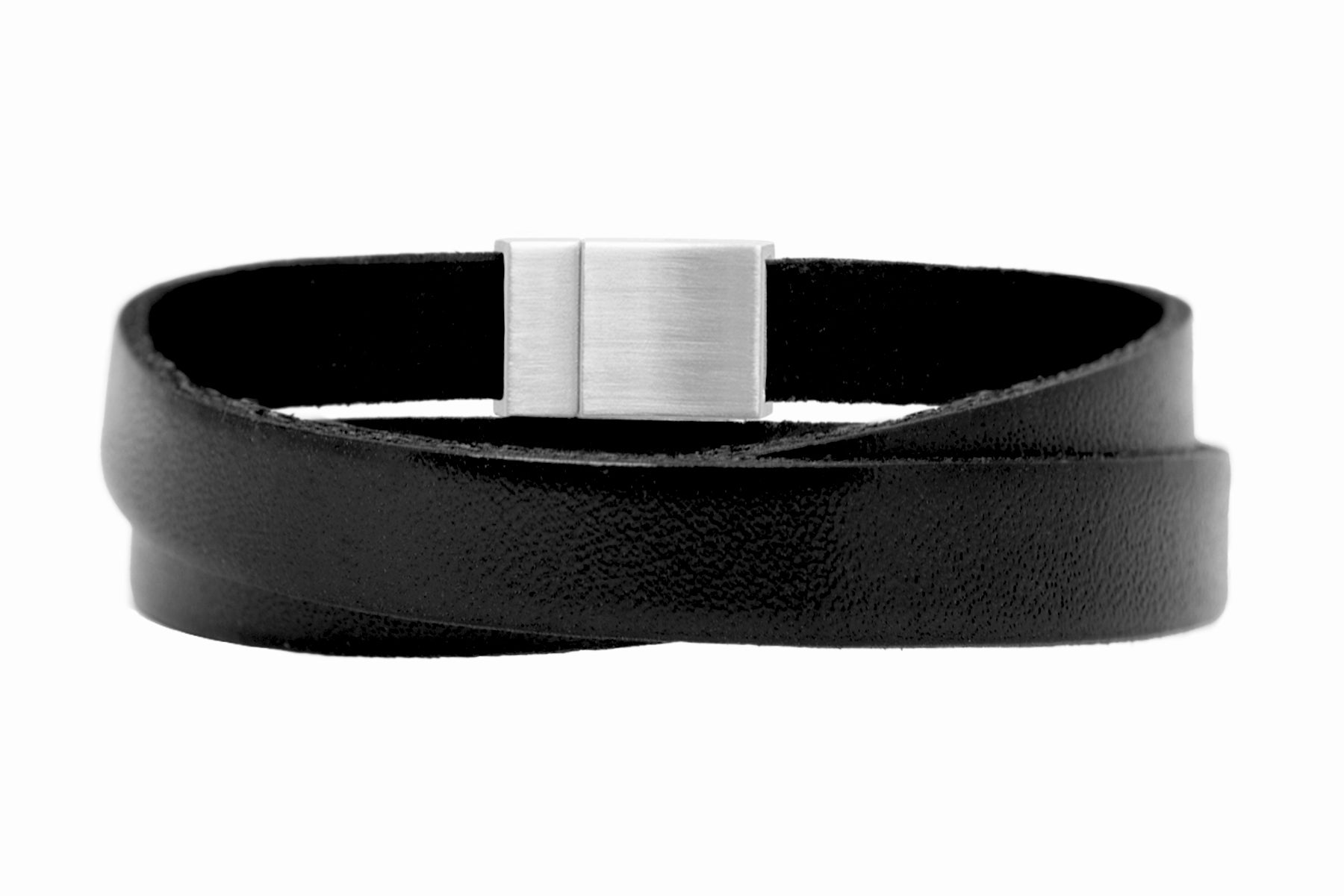 Wickelarmband Flat | Leder Schwarz