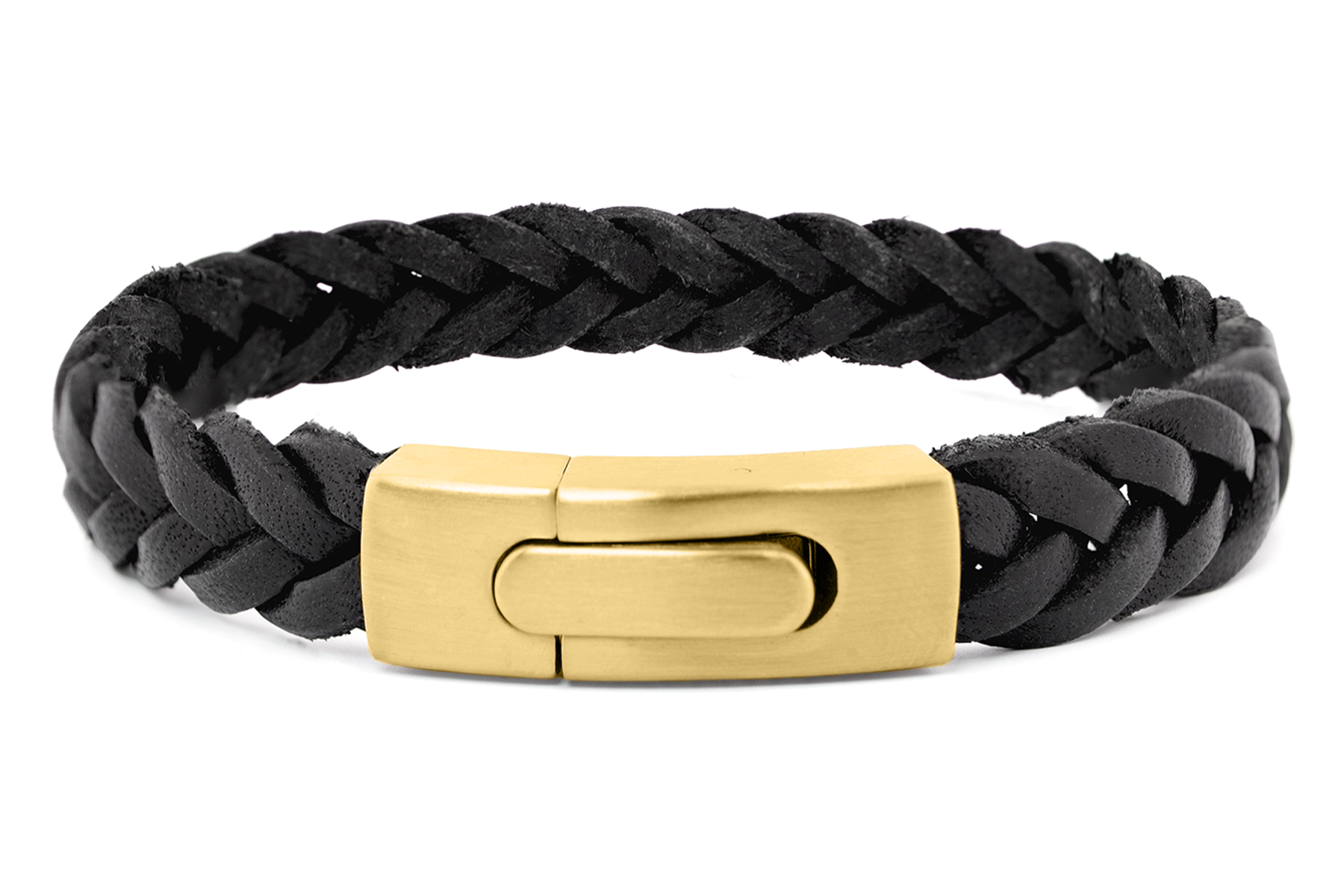 Schwarzes Lederarmband flach geflochten – Minimalistischer Look | Gentle Up