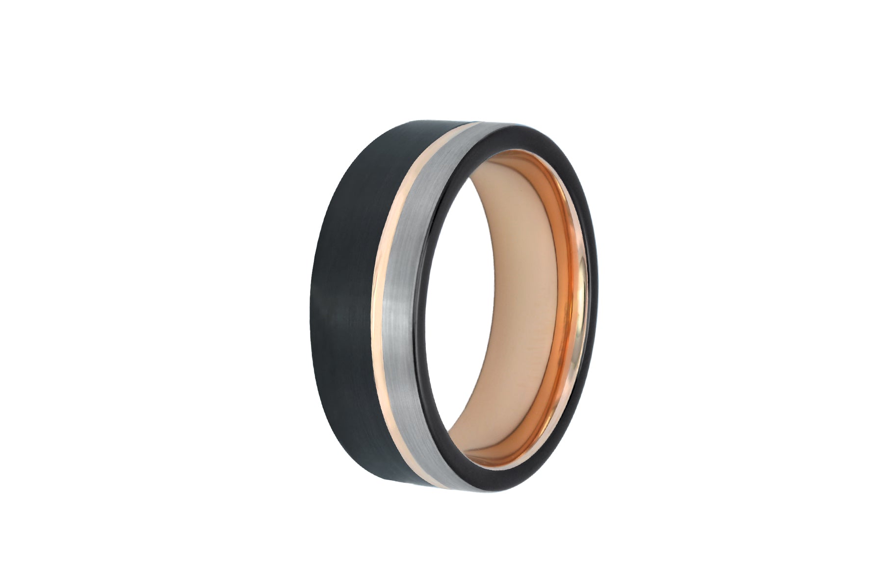 Herrenring 3-farbig • RoséGold - Schwarz - Silber