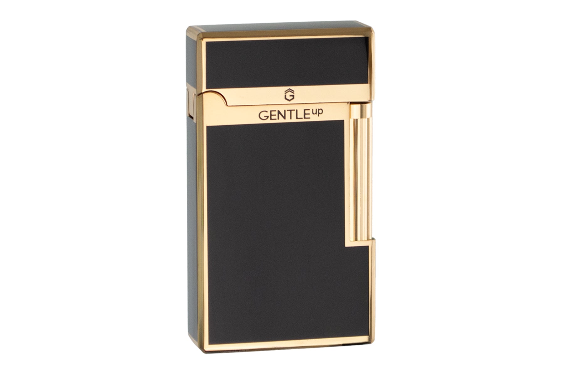 Feuerzeug Metall Gas schwarz glänzend Gold nachfüllbar Gravur goldenes