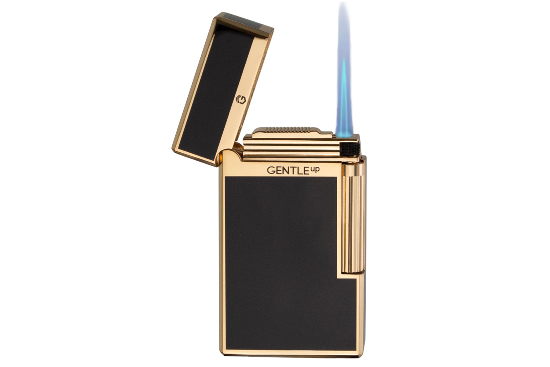 Feuerzeug Metall Gas schwarz glänzend Gold nachfüllbar Gravur goldenes