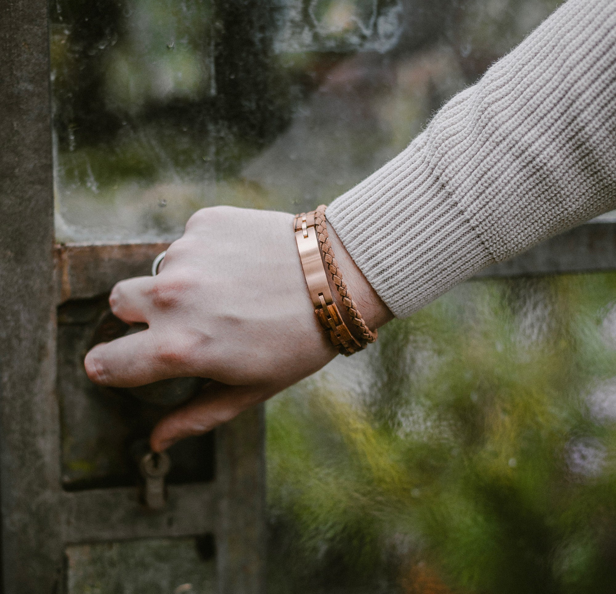 Herrenarmband Holz Edelstahl zebrano rosegold Gravur Geschenk Männer
