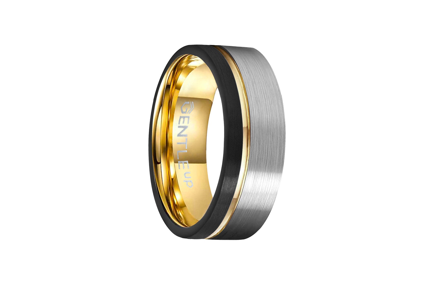 Herrenring 3-farbig • GelbGold - Schwarz - Silber