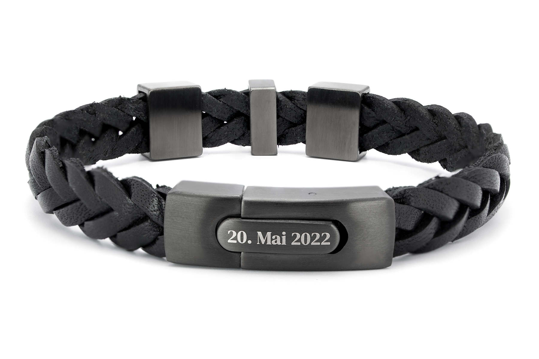 Lederarmband FLACH geflochten | Schwarz