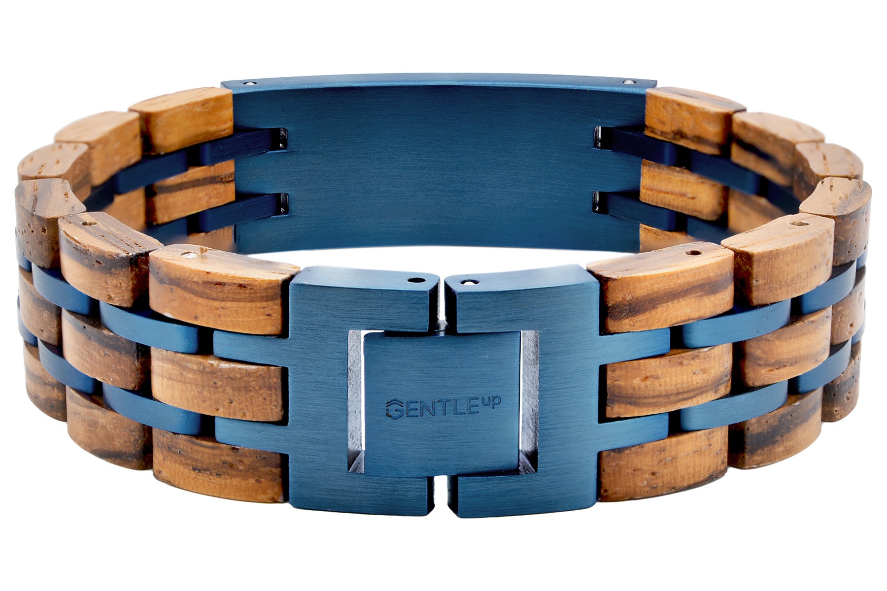 Holzarmband SPORTY breit II • Zebrano | Blau