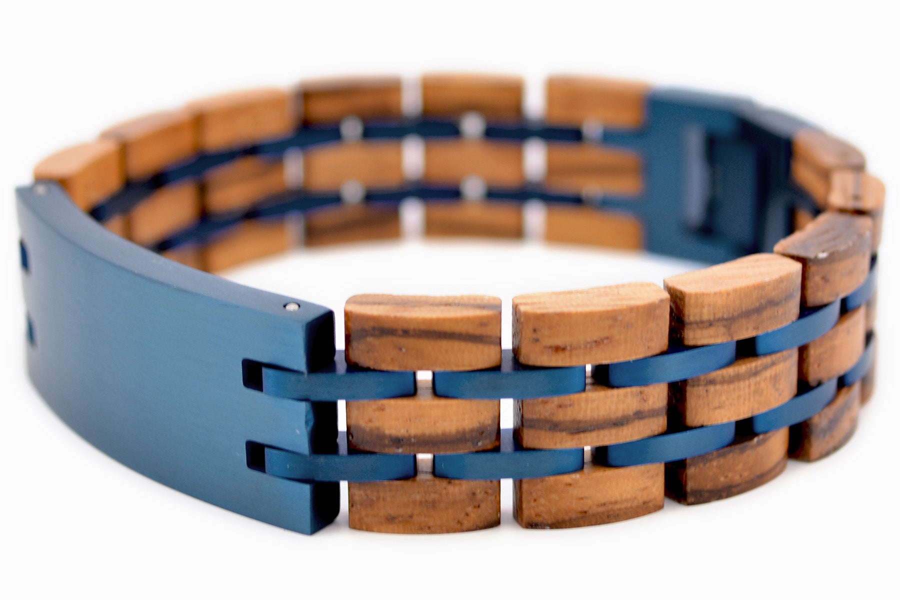 Holzarmband SPORTY breit II • Zebrano | Blau