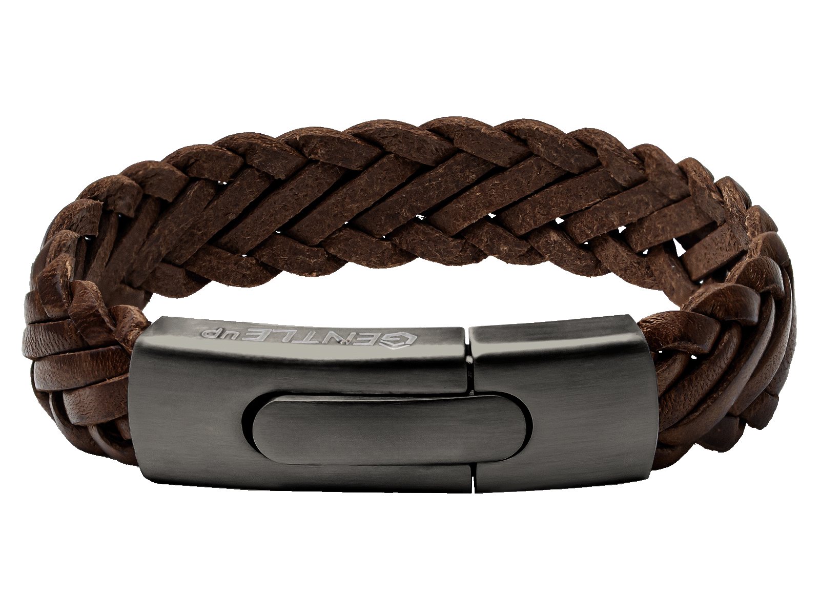 Herrenarmband Leder geflochten breit braun grau Gravurarmband