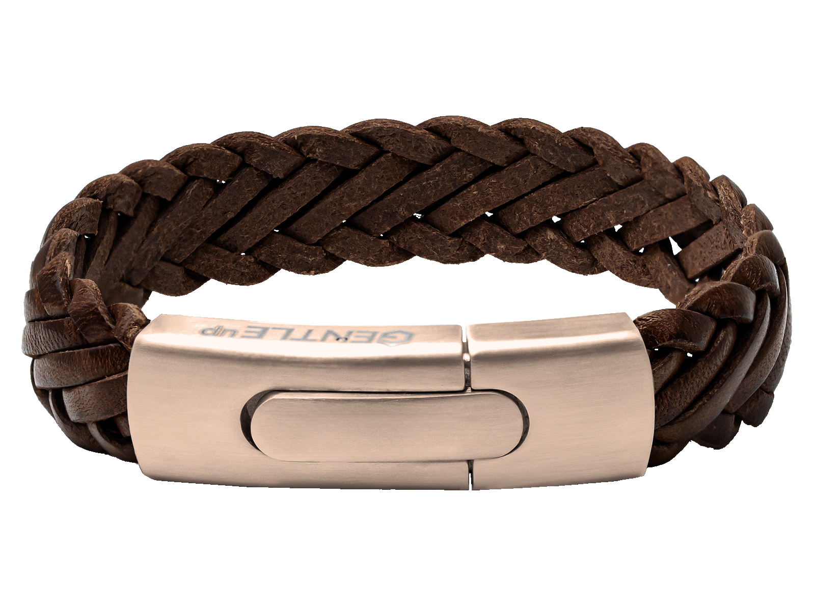 Herrenarmband Leder geflochten breit braun Roségold Gravurarmband