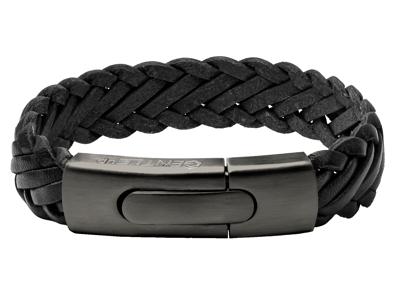 Herrenarmband Leder geflochten breit schwarz Grau Gravurarmband