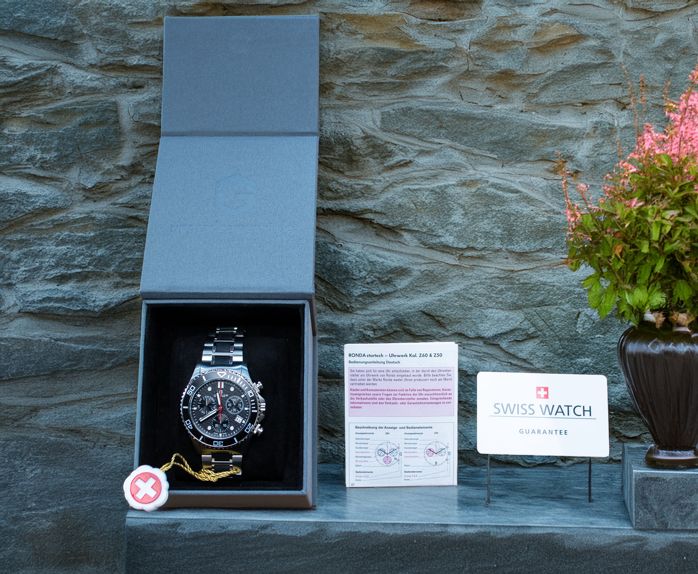 Schweizer Uhr MASTER XL Schwarz-Silber
