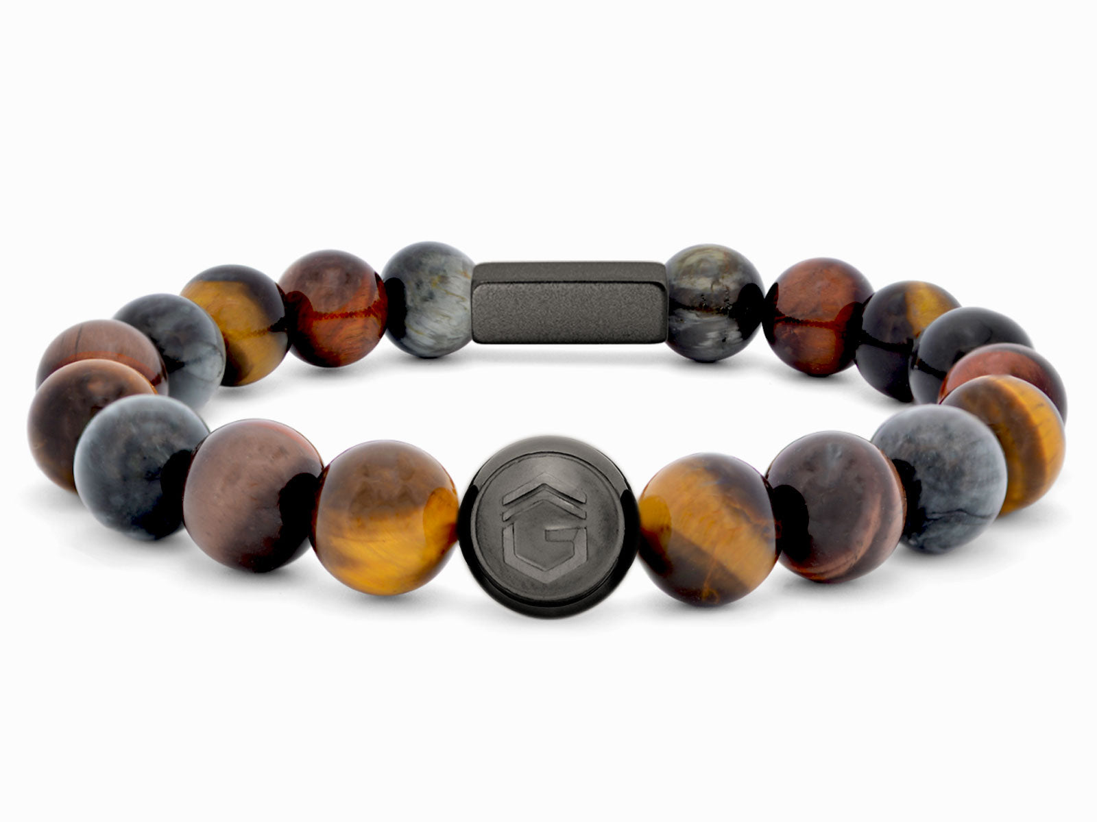 Kugelarmband Armband Perlen Adlerauge Tigerauge Gravur Geschenk Herren Männer GunMetal grau braun herrenarmband