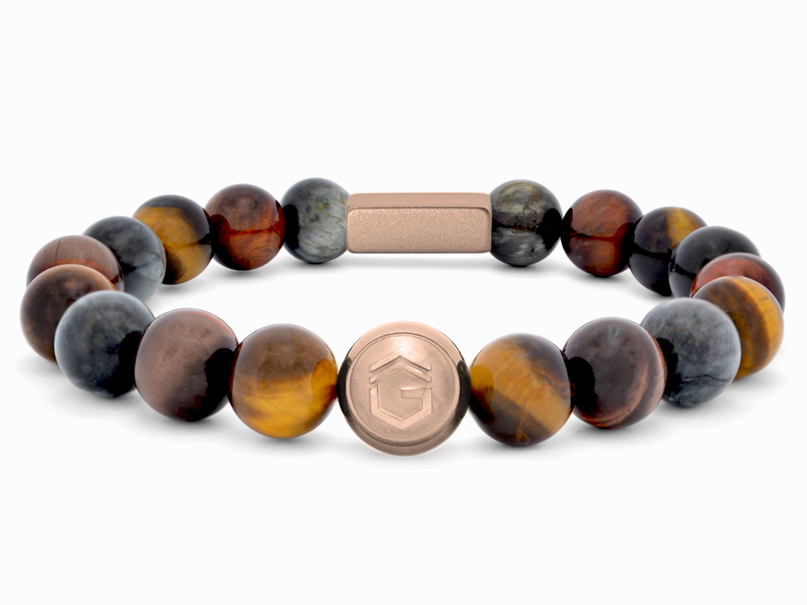 Kugelarmband Armband Perlen Adlerauge Tigerauge Gravur Geschenk Herren Männer Roségold grau braun herrenarmband