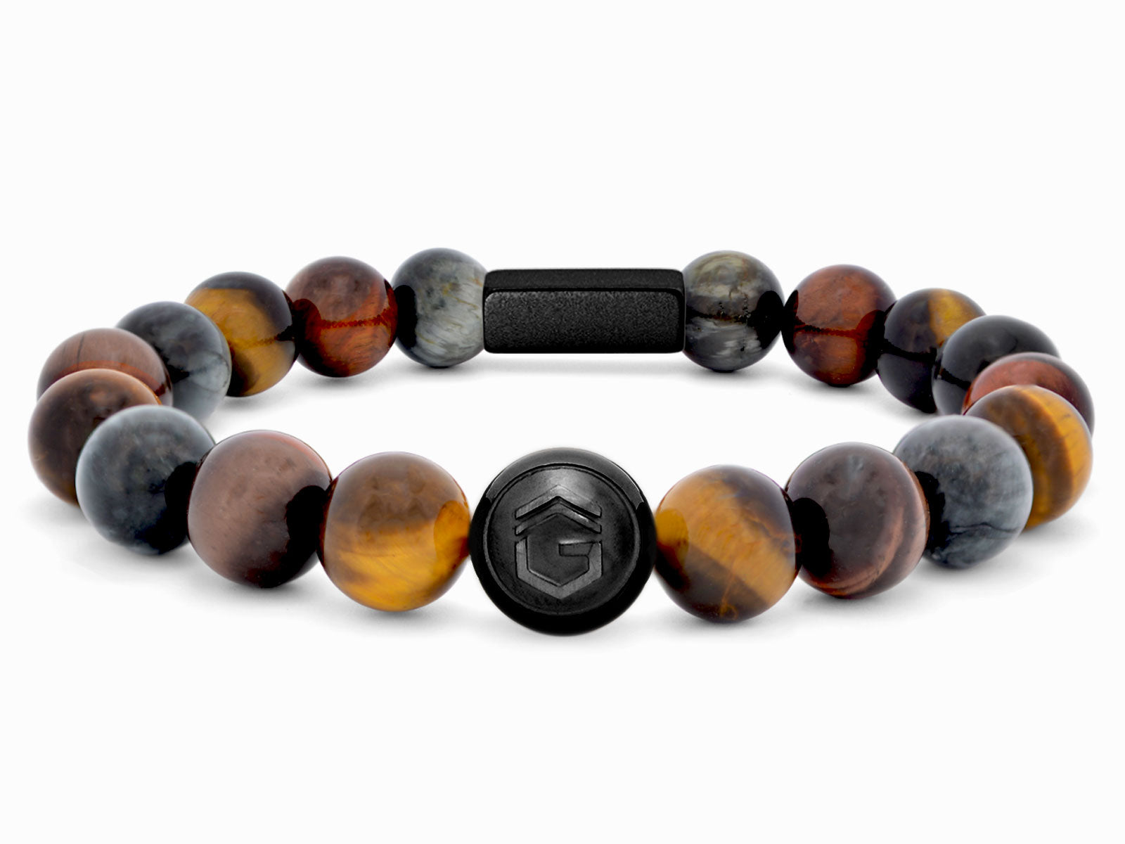 Kugelarmband Armband Perlen Adlerauge Tigerauge Gravur Geschenk Herren Männer schwarz grau braun herrenarmband