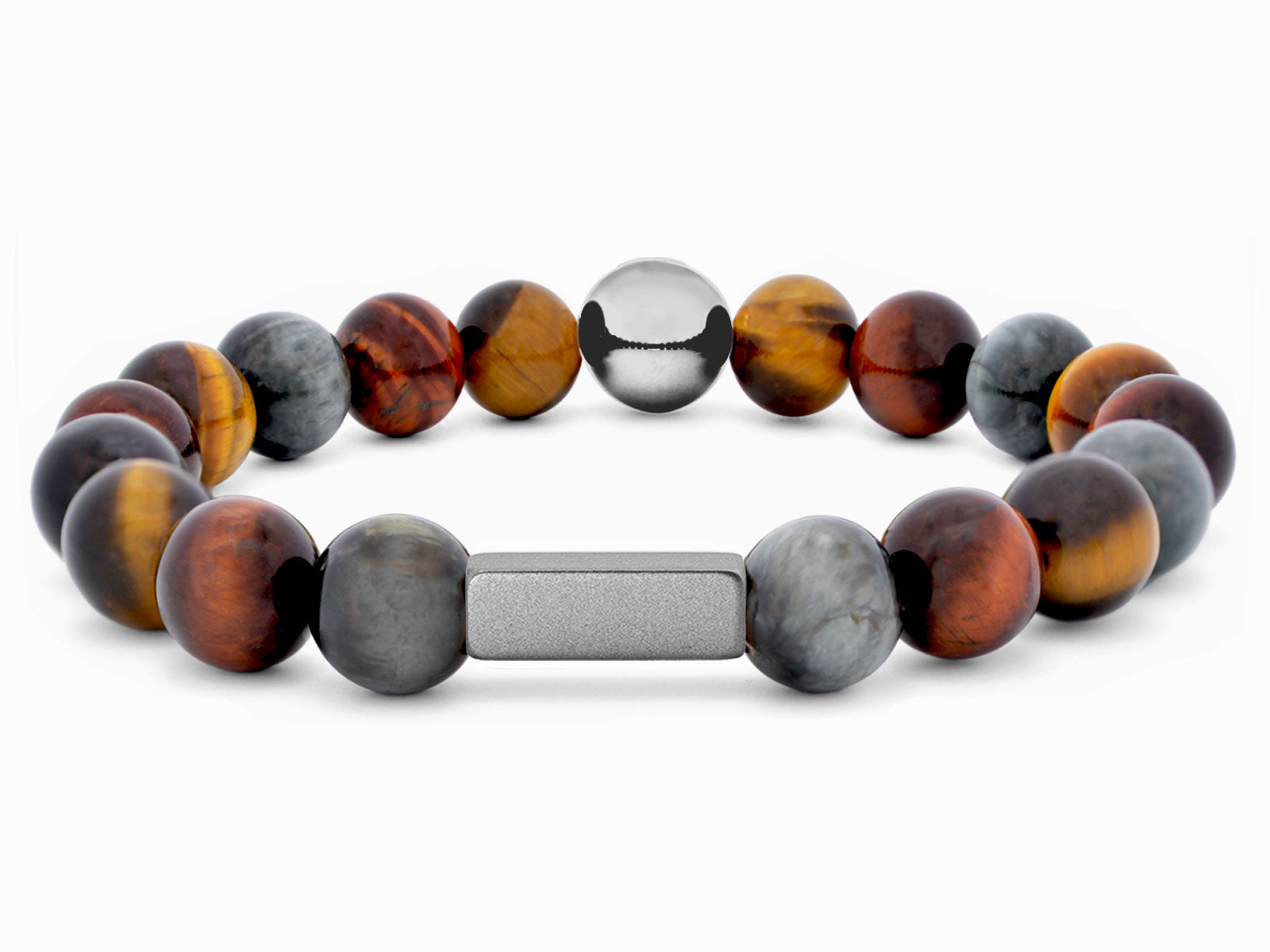 Kugelarmband Armband Perlen Adlerauge Tigerauge Gravur Geschenk Herren Männer Silber grau braun herrenarmband