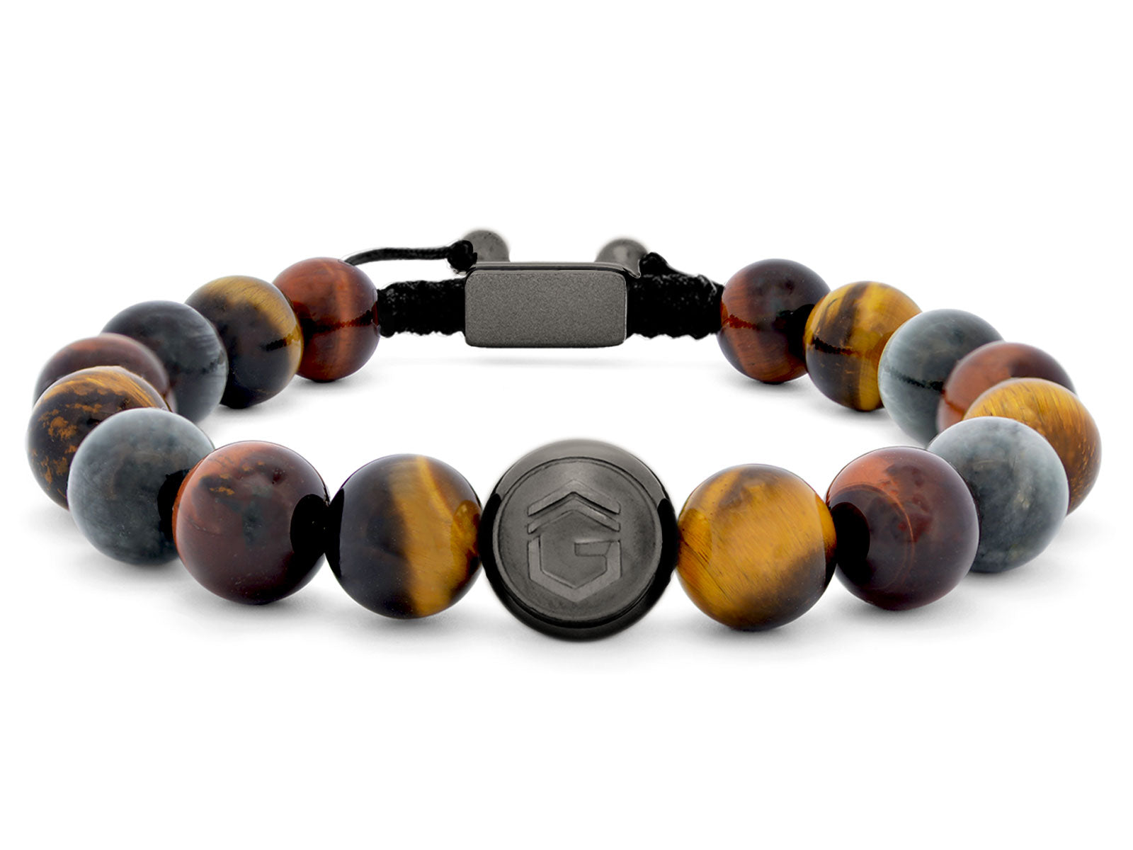 Kugelarmband Armband Perlen Adlerauge Tigerauge Gravur Geschenk Herren Männer GunMetal grau braun herrenarmband