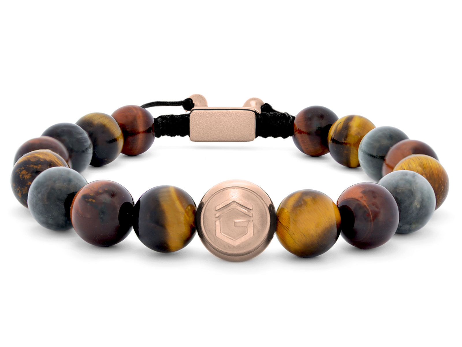 Kugelarmband Armband Perlen Adlerauge Tigerauge Gravur Geschenk Herren Männer Roségold grau braun herrenarmband