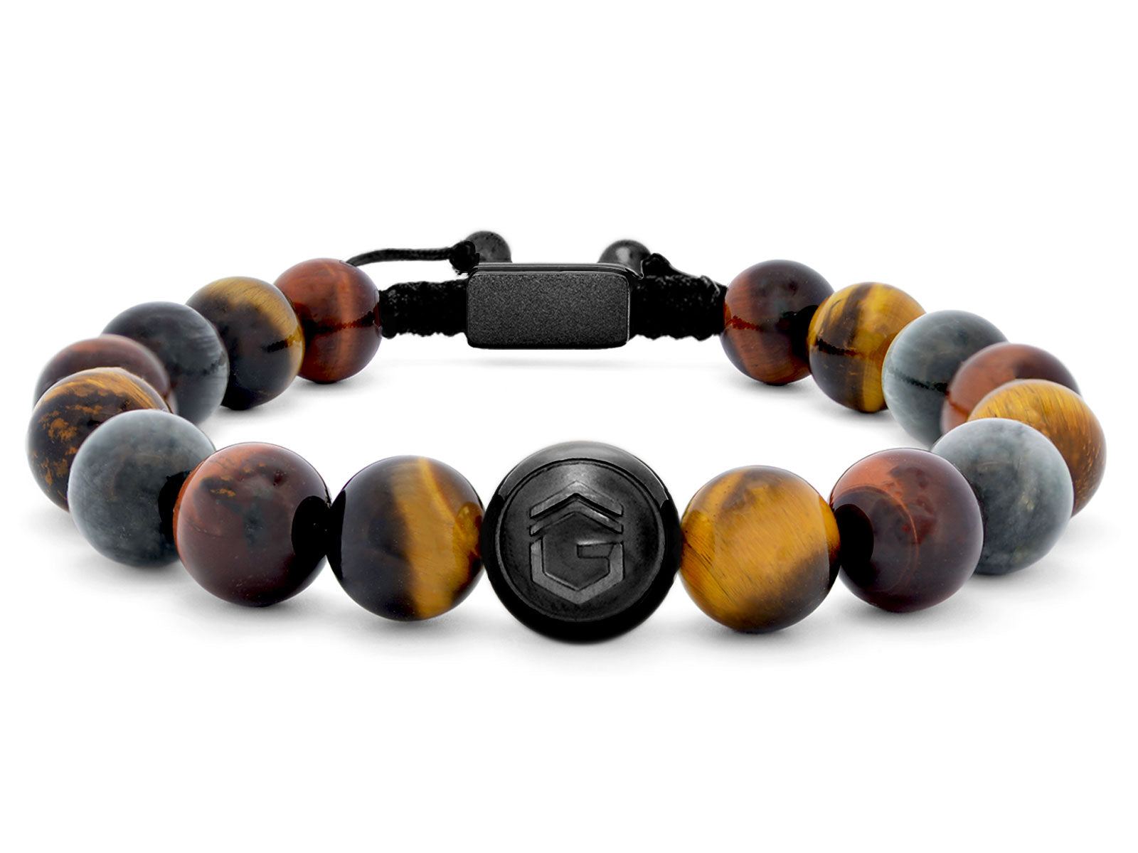 Kugelarmband Armband Perlen Adlerauge Tigerauge Gravur Geschenk Herren Männer schwarz grau braun herrenarmband