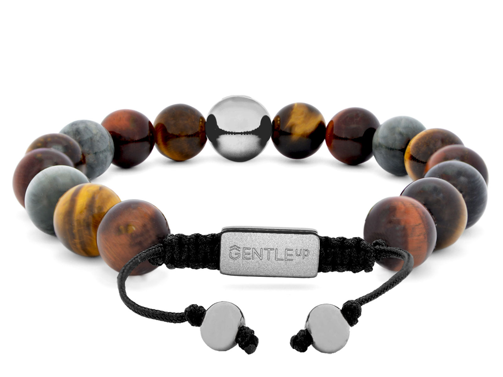 Kugelarmband Armband Perlen Adlerauge Tigerauge Gravur Geschenk Herren Männer Silber grau braun herrenarmband