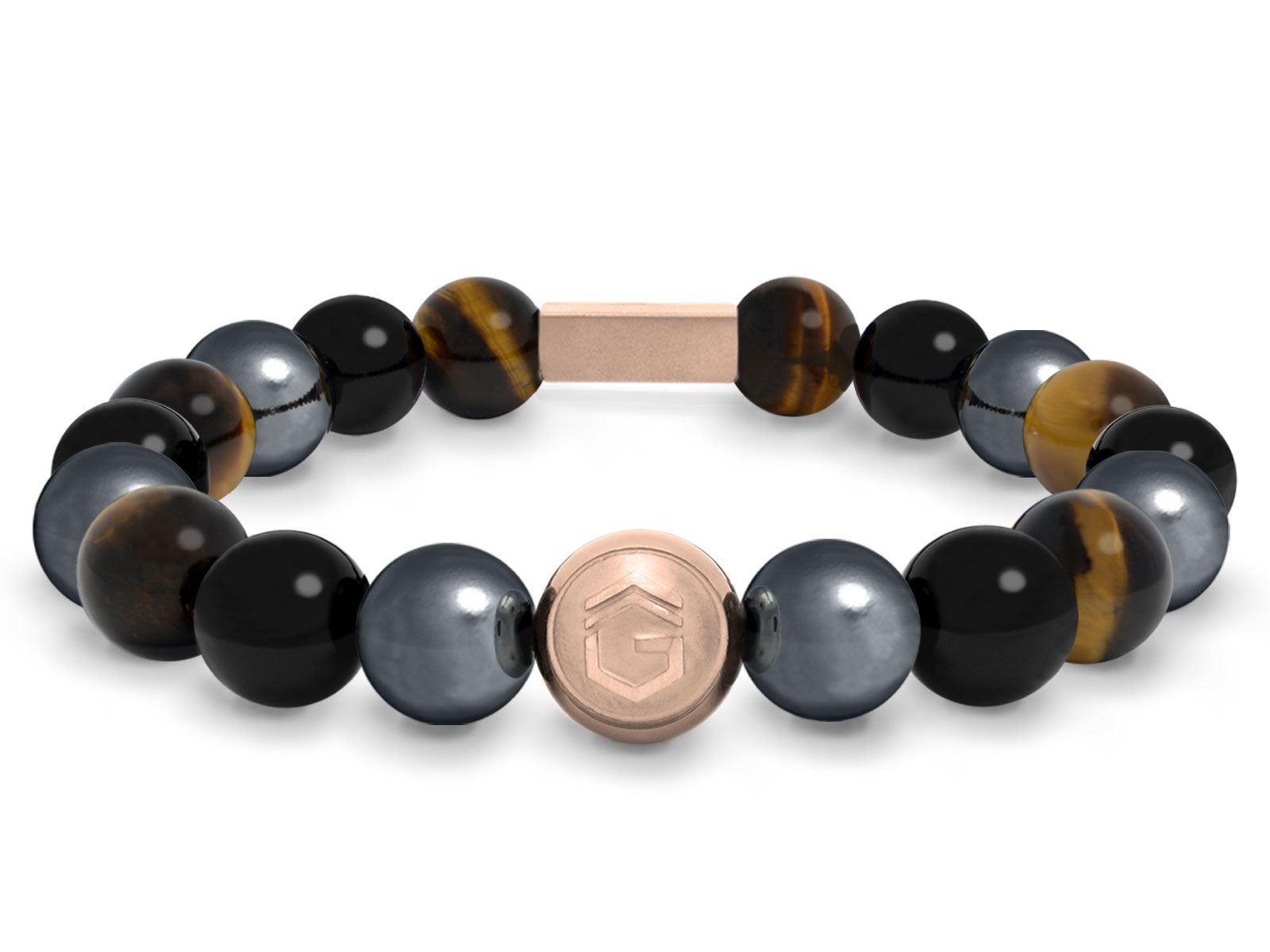Kugelarmband Armband Perlen Hämatit Onyx Tigerauge Gravur Geschenk Herren Männer rosegold grau braun herrenarmband
