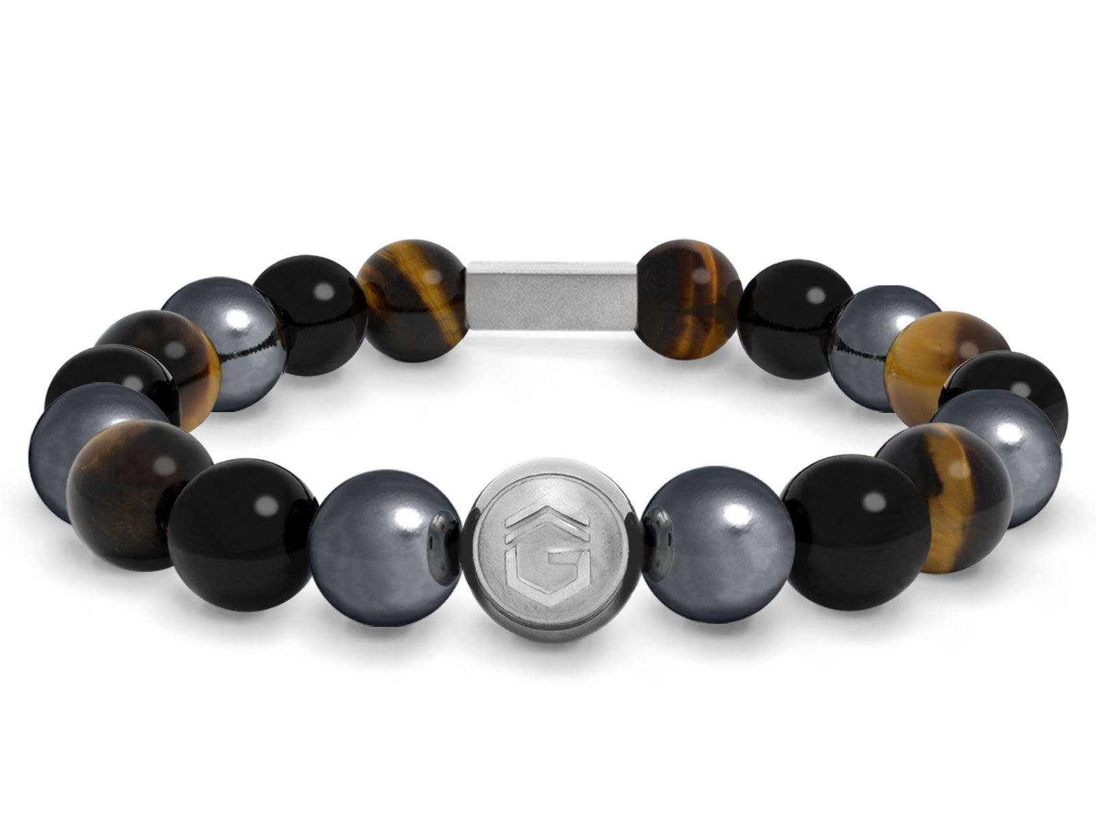 Kugelarmband Armband Perlen Hämatit Onyx Tigerauge Gravur Geschenk Herren Männer silber grau braun herrenarmband