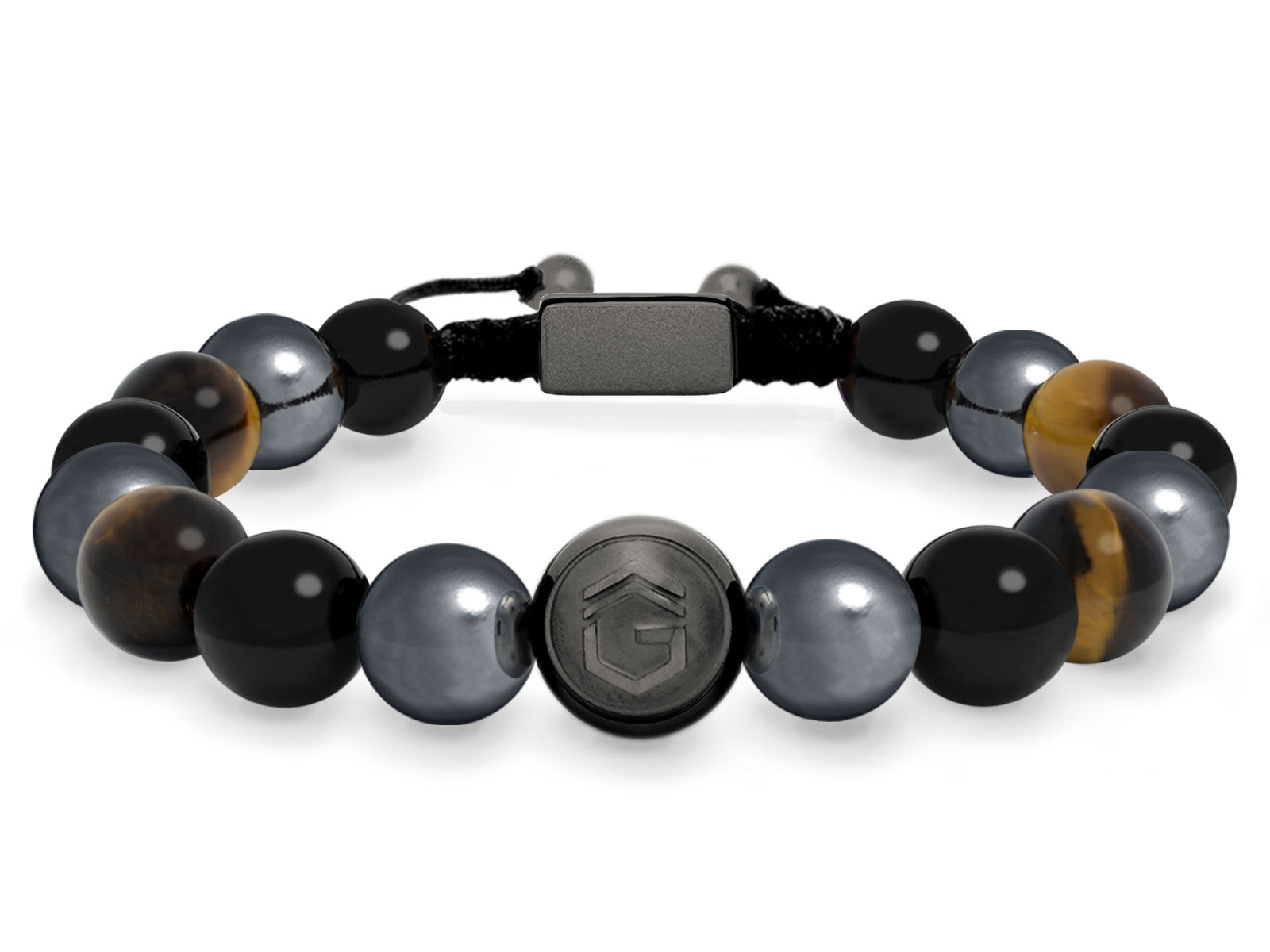 Kugelarmband Armband Perlen Hämatit Onyx Tigerauge Gravur Geschenk Herren Männer gunmetal grau braun herrenarmband