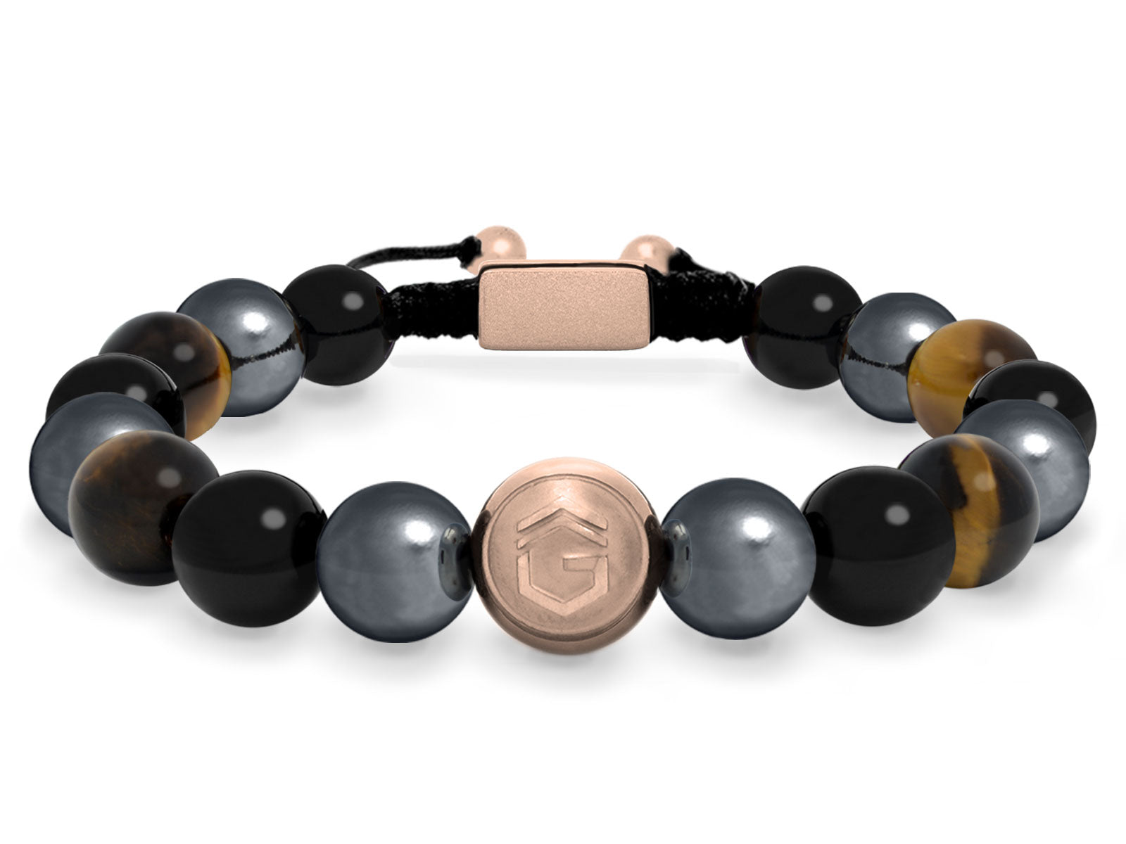 Kugelarmband Armband Perlen Hämatit Onyx Tigerauge Gravur Geschenk Herren Männer Roségold grau braun herrenarmband