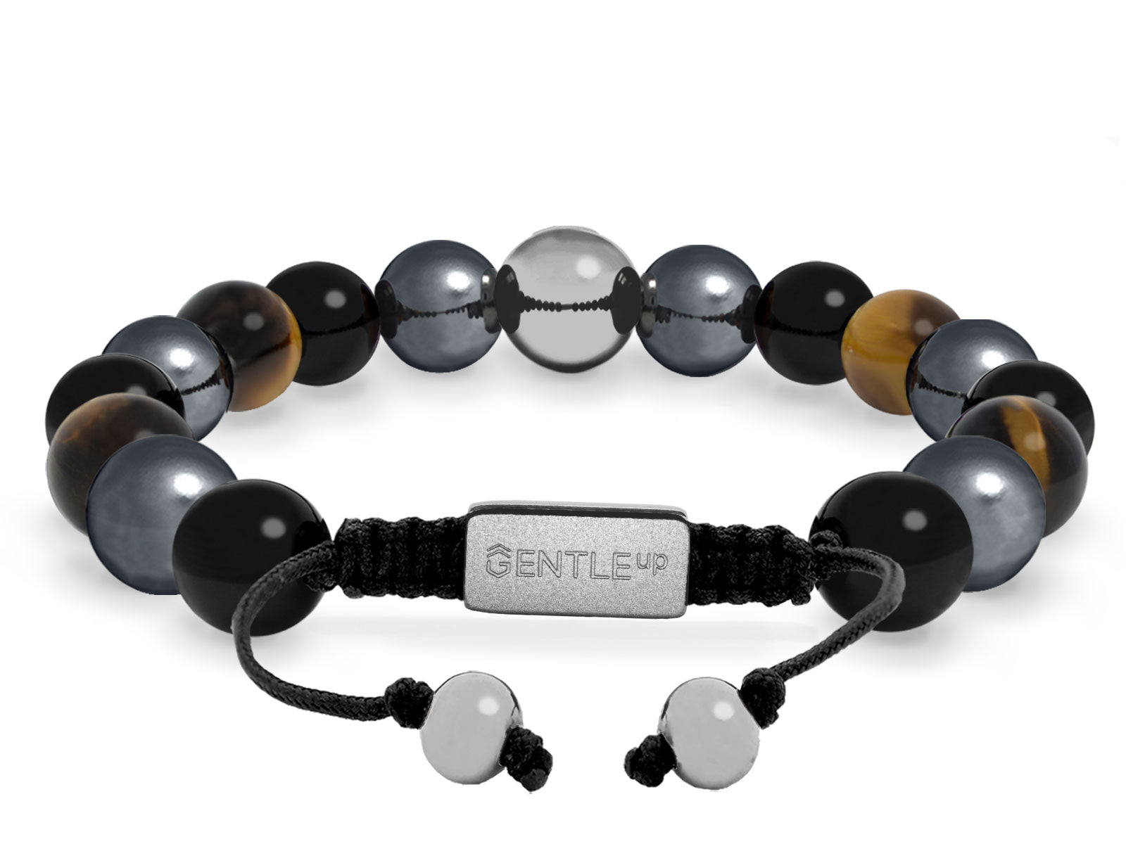 Kugelarmband Armband Perlen Hämatit Onyx Tigerauge Gravur Geschenk Herren Männer Silber grau braun herrenarmband