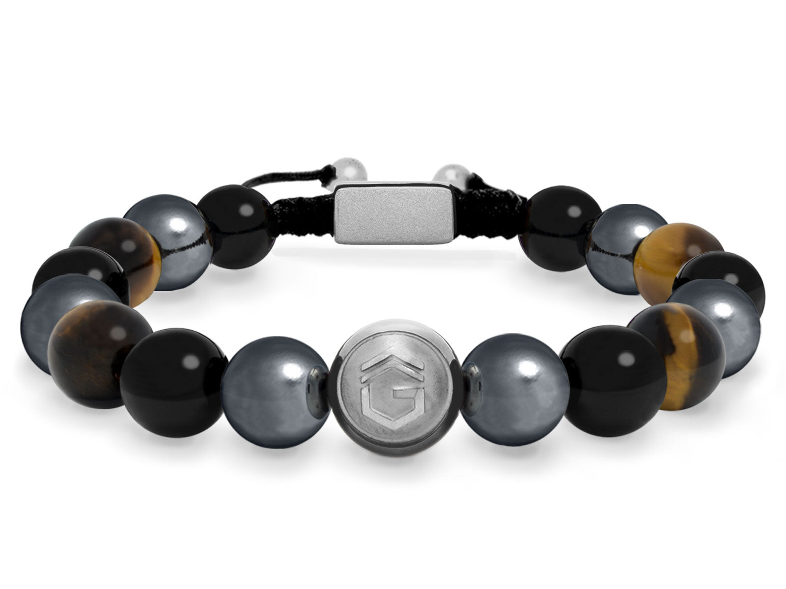 Kugelarmband Armband Perlen Hämatit Onyx Tigerauge Gravur Geschenk Herren Männer Silber grau braun herrenarmband