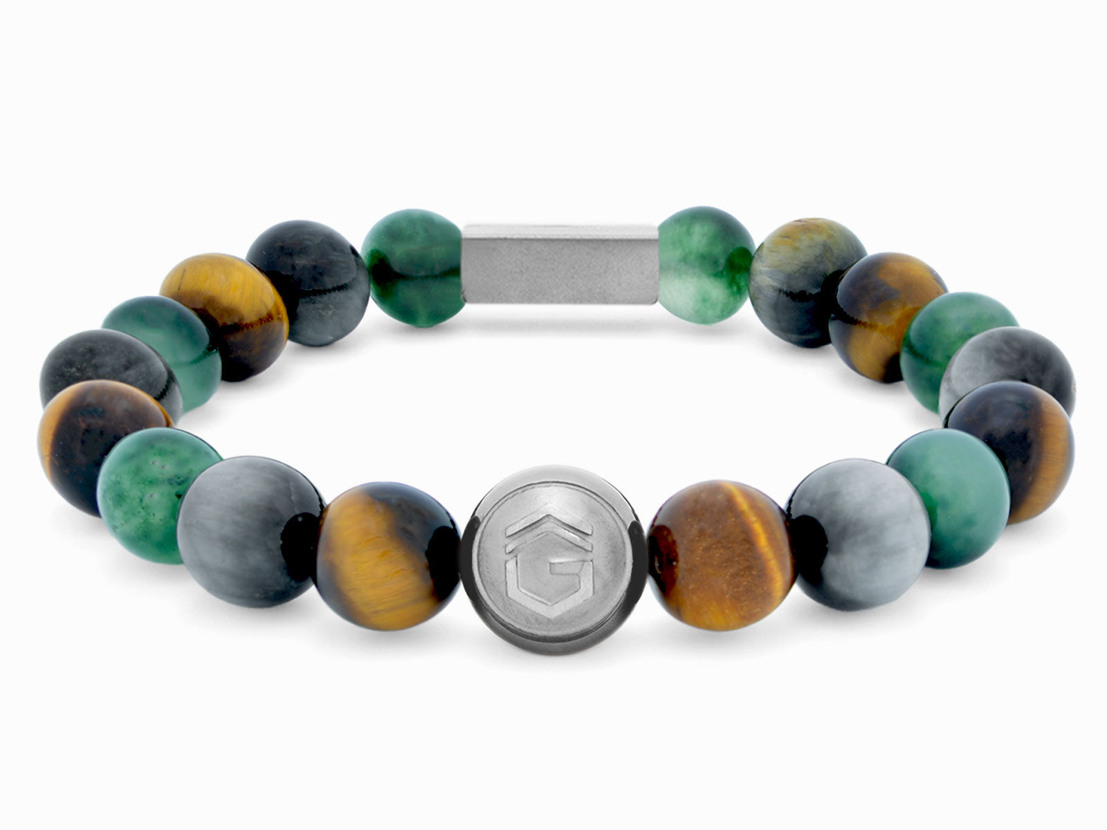 Kugelarmband Armband Perlen Jaspis Adlerauge Tigerauge Gravur Geschenk Herren Männer Silber grün braun herrenarmband Edelstein