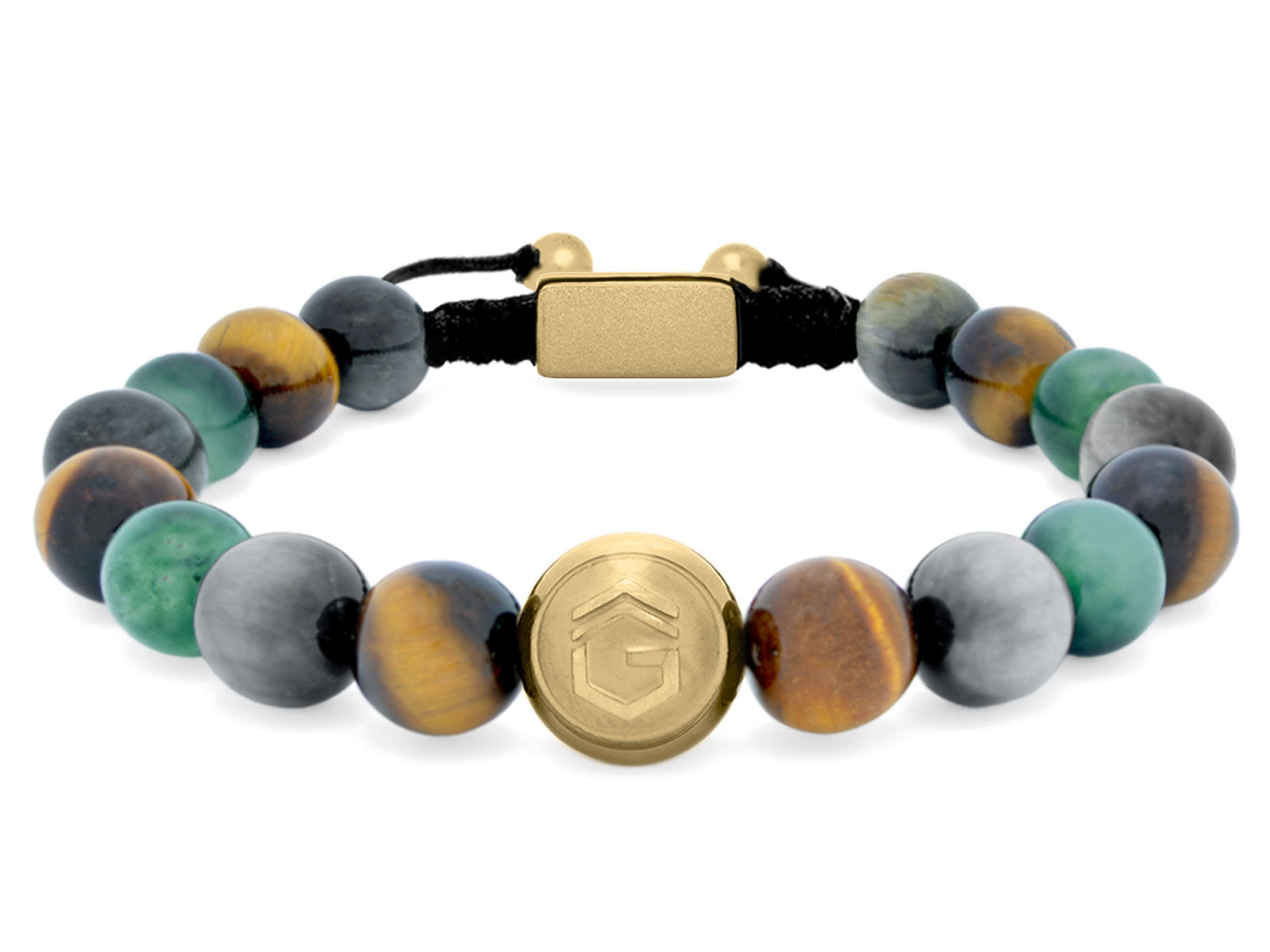 Kugelarmband Armband Perlen Jaspis Adlerauge Tigerauge Gravur Geschenk Herren Männer Gold grün braun herrenarmband Edelstein