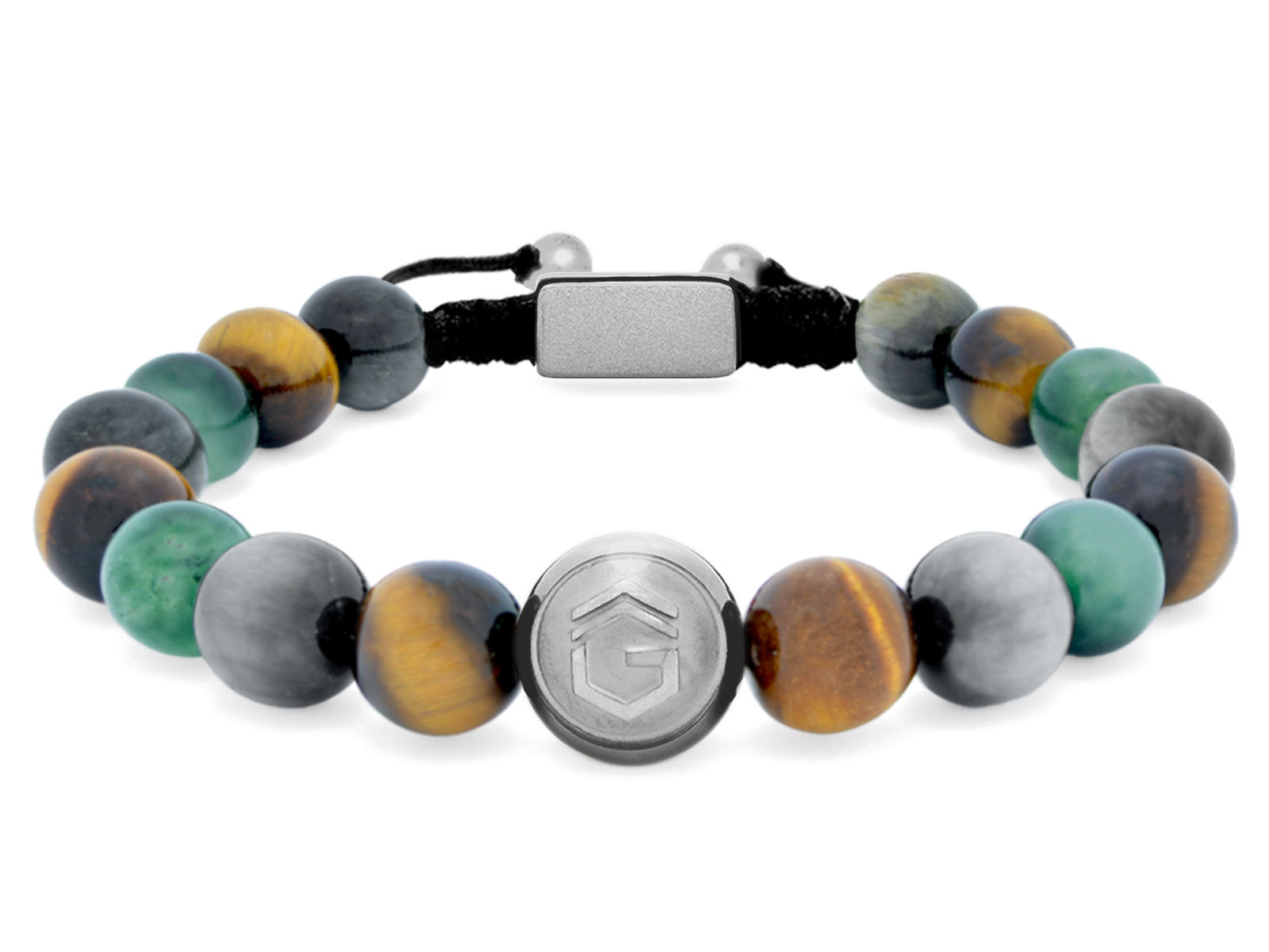 Kugelarmband Armband Perlen Jaspis Adlerauge Tigerauge Gravur Geschenk Herren Männer Silber grün braun herrenarmband Edelstein