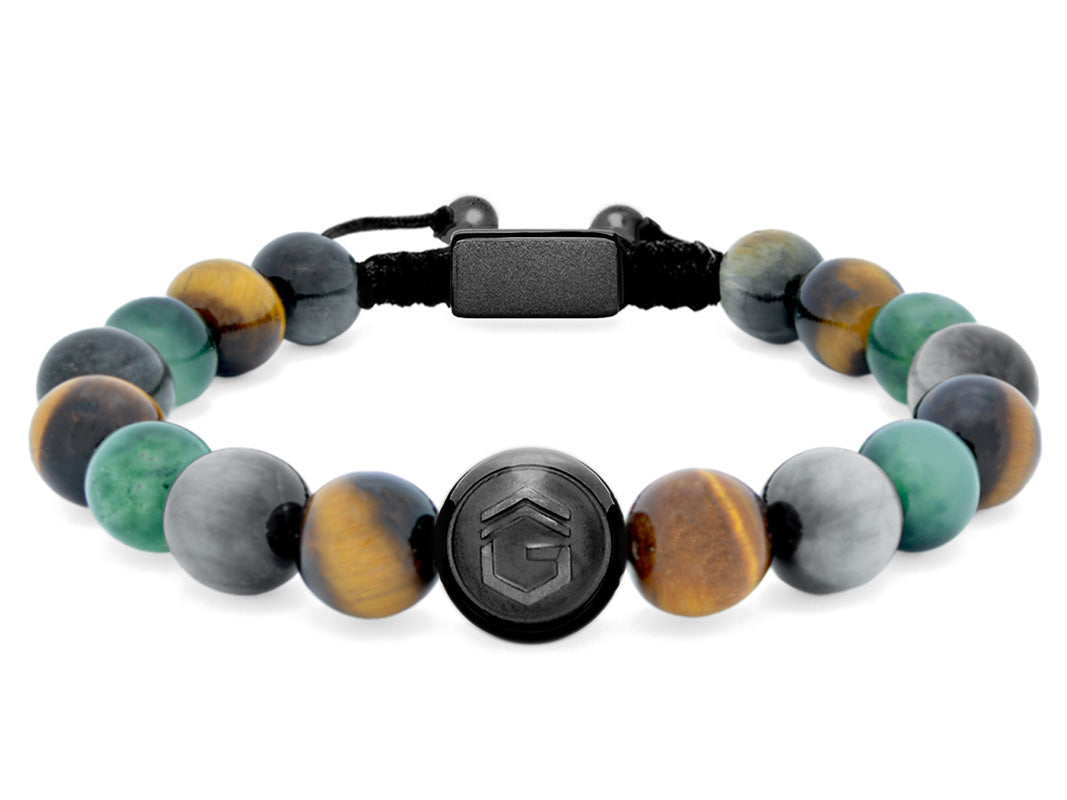 Kugelarmband Armband Perlen Jaspis Adlerauge Tigerauge Gravur Geschenk Herren Männer schwarz grün braun herrenarmband Edelstein