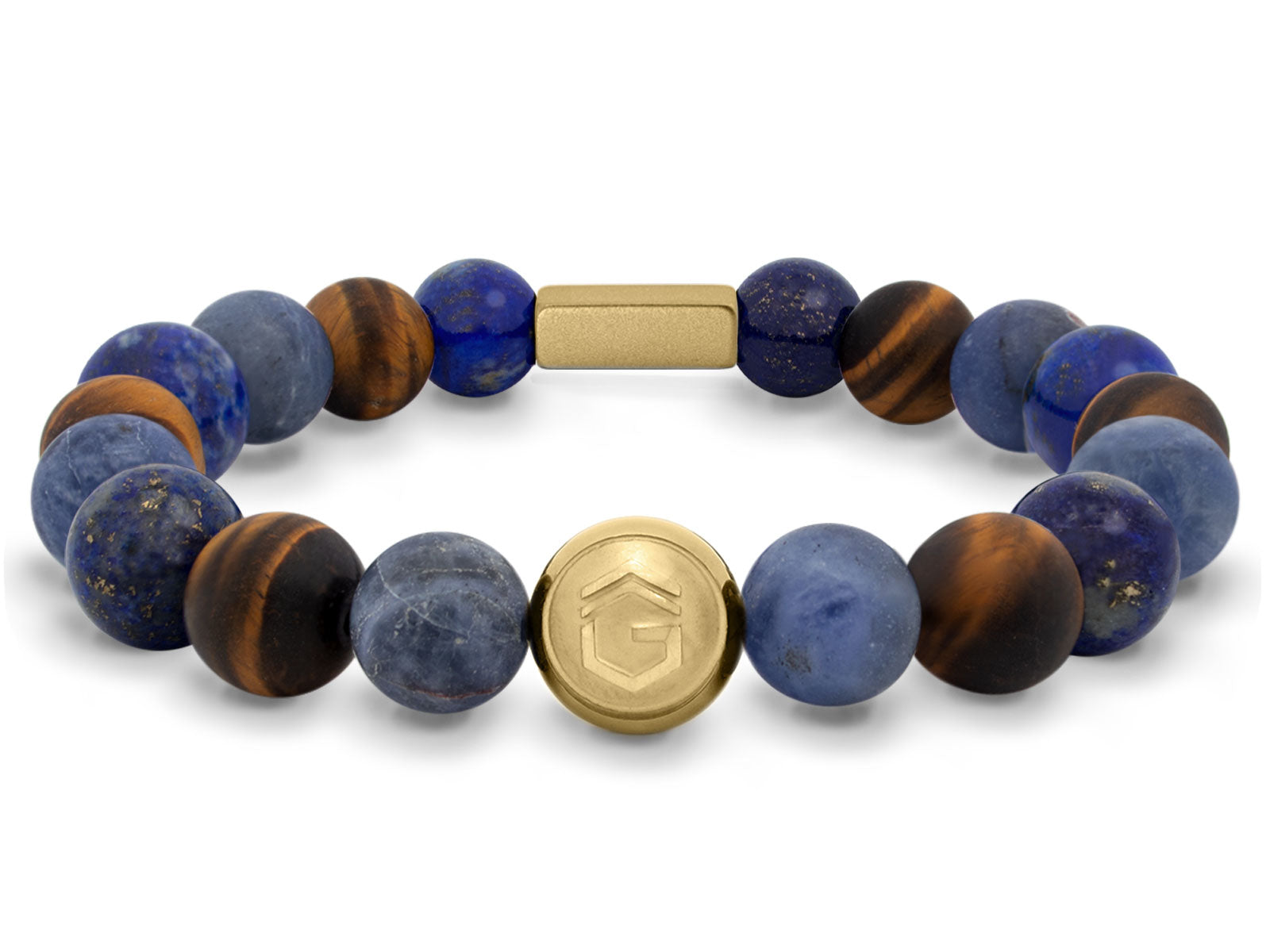 Kugelarmband Armband Perlen Lapis Lazuli Tigerauge Gravur Geschenk Herren Männer Gold herrenarmband