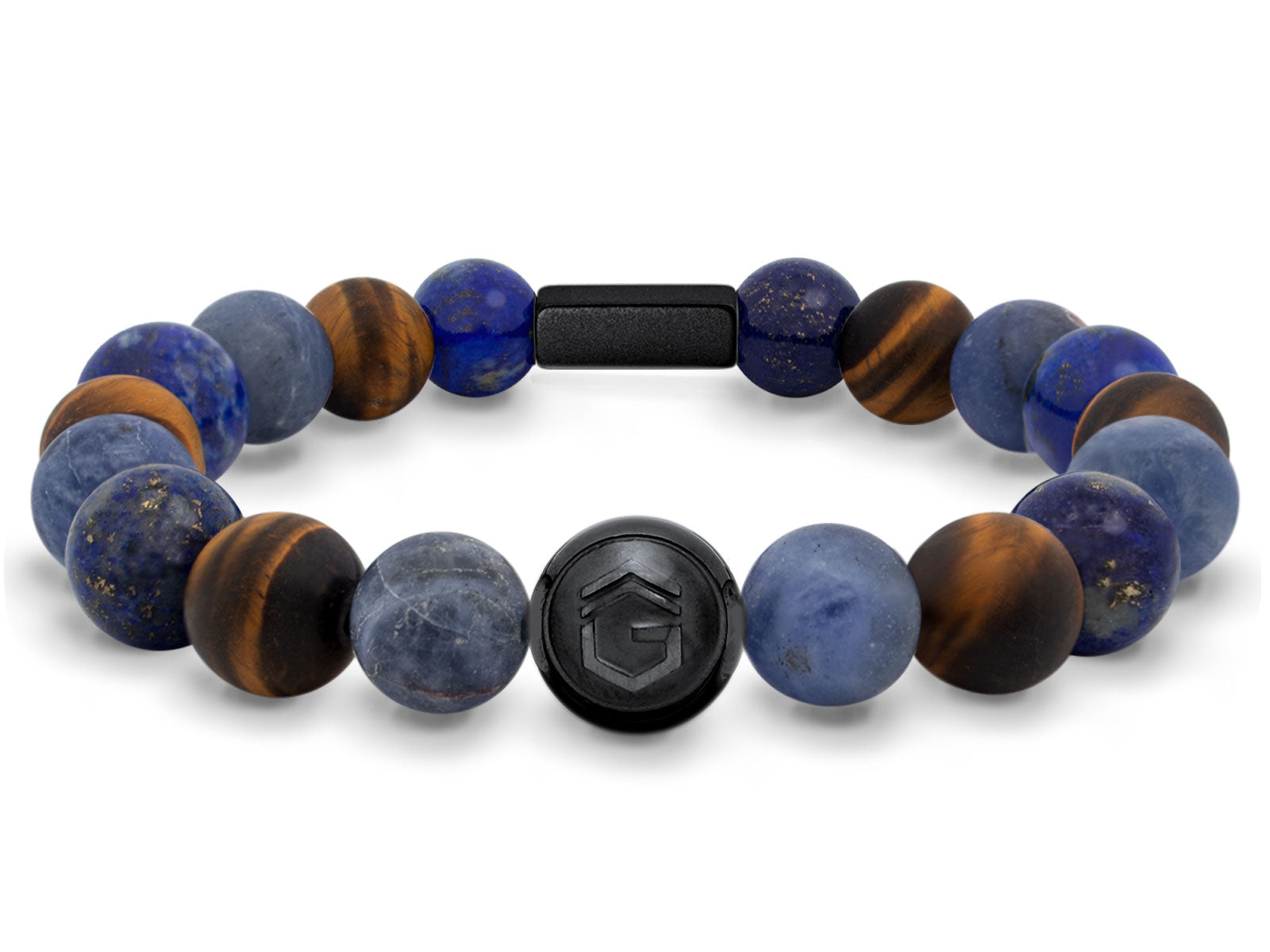 Kugelarmband Armband Perlen Lapis Lazuli Tigerauge Gravur Geschenk Herren Männer schwarz herrenarmband