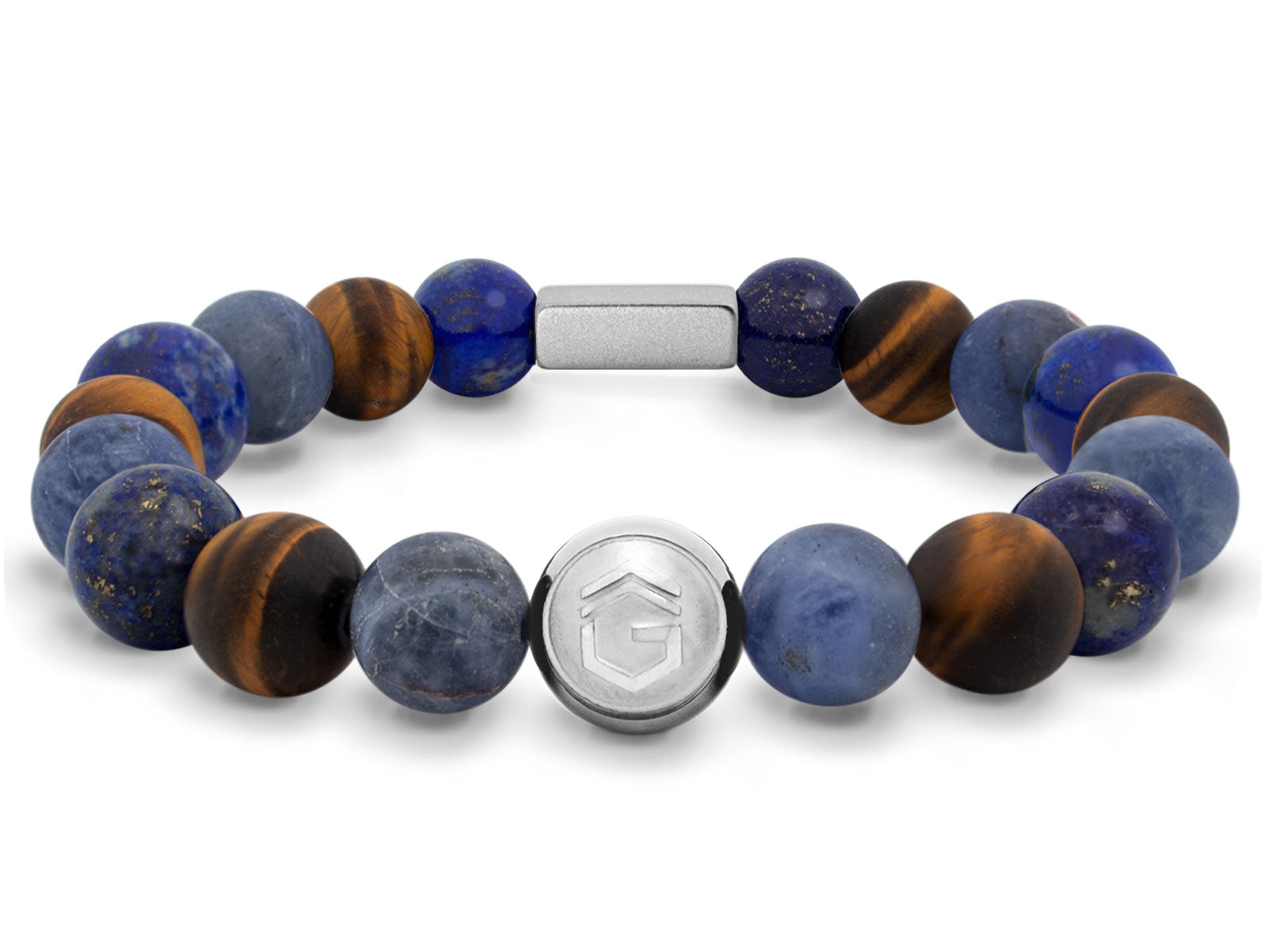 Kugelarmband Armband Perlen Lapis Lazuli Tigerauge Gravur Geschenk Herren Männer Silber herrenarmband