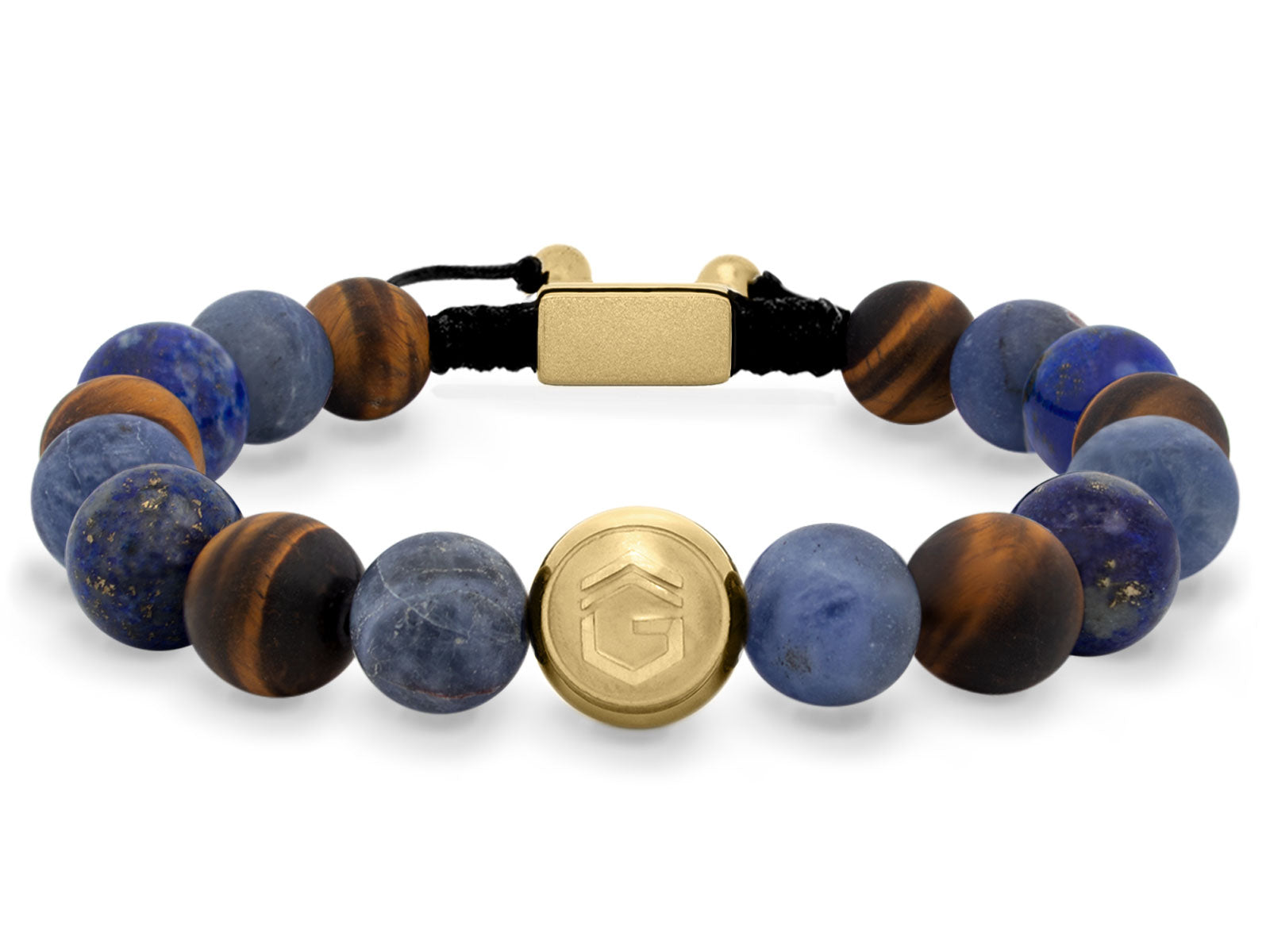 Kugelarmband Armband Perlen Lapis Lazuli Tigerauge Gravur Geschenk Herren Männer Gold blau braun herrenarmband