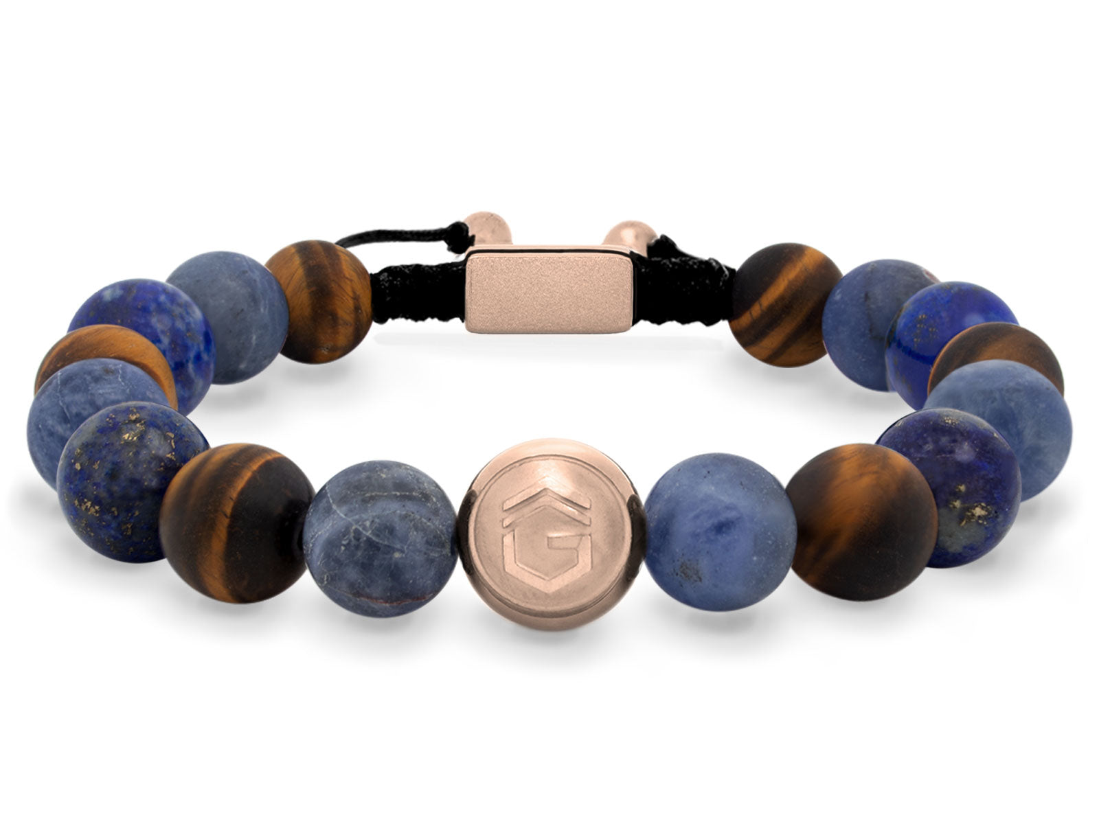 Kugelarmband Armband Perlen Lapis Lazuli Tigerauge Gravur Geschenk Herren Männer Roségold herrenarmband