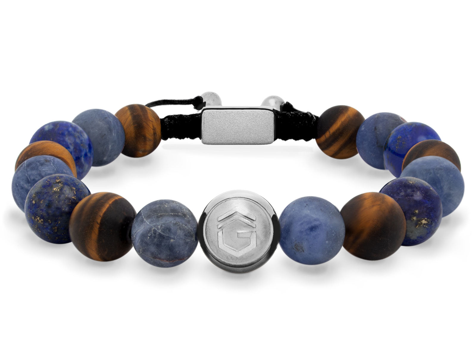 Kugelarmband Armband Perlen Lapis Lazuli Tigerauge Gravur Geschenk Herren Männer Silber herrenarmband