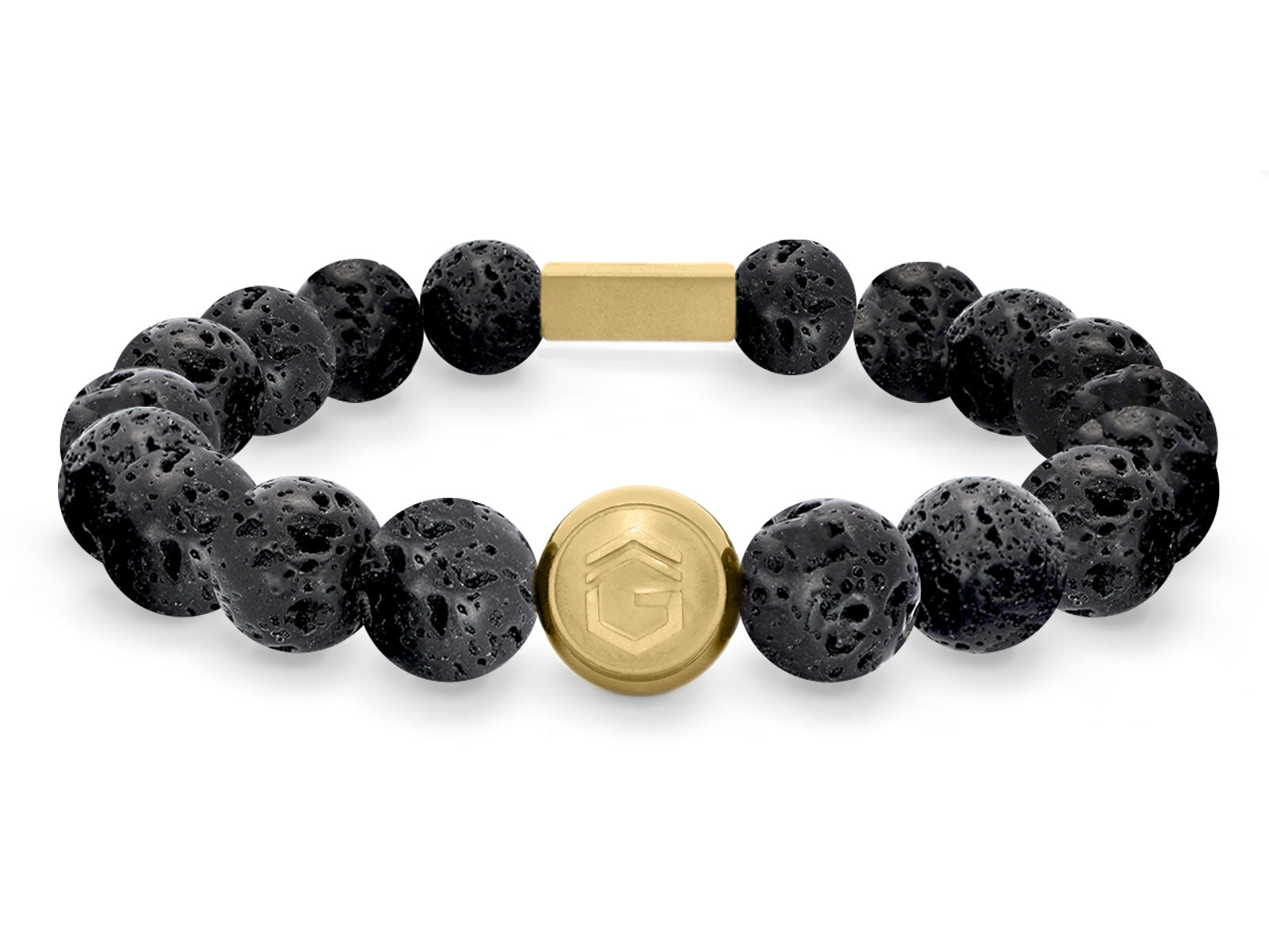 Lavaarmband Armband Perlen Lava schwarz Gravur Geschenk Herren Männer Gold