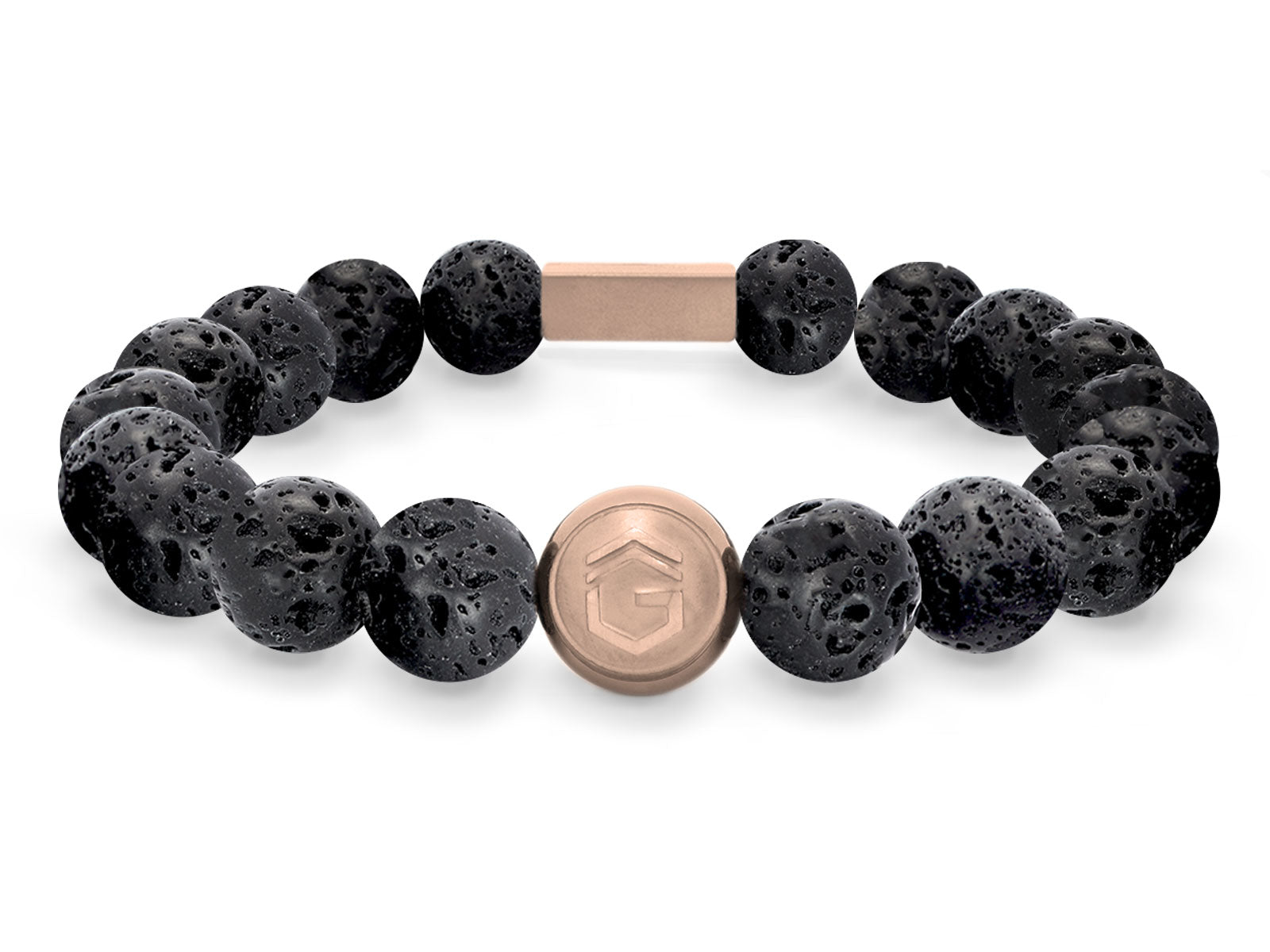 Lavaarmband Armband Perlen Lava schwarz Gravur Geschenk Herren Männer Roségold