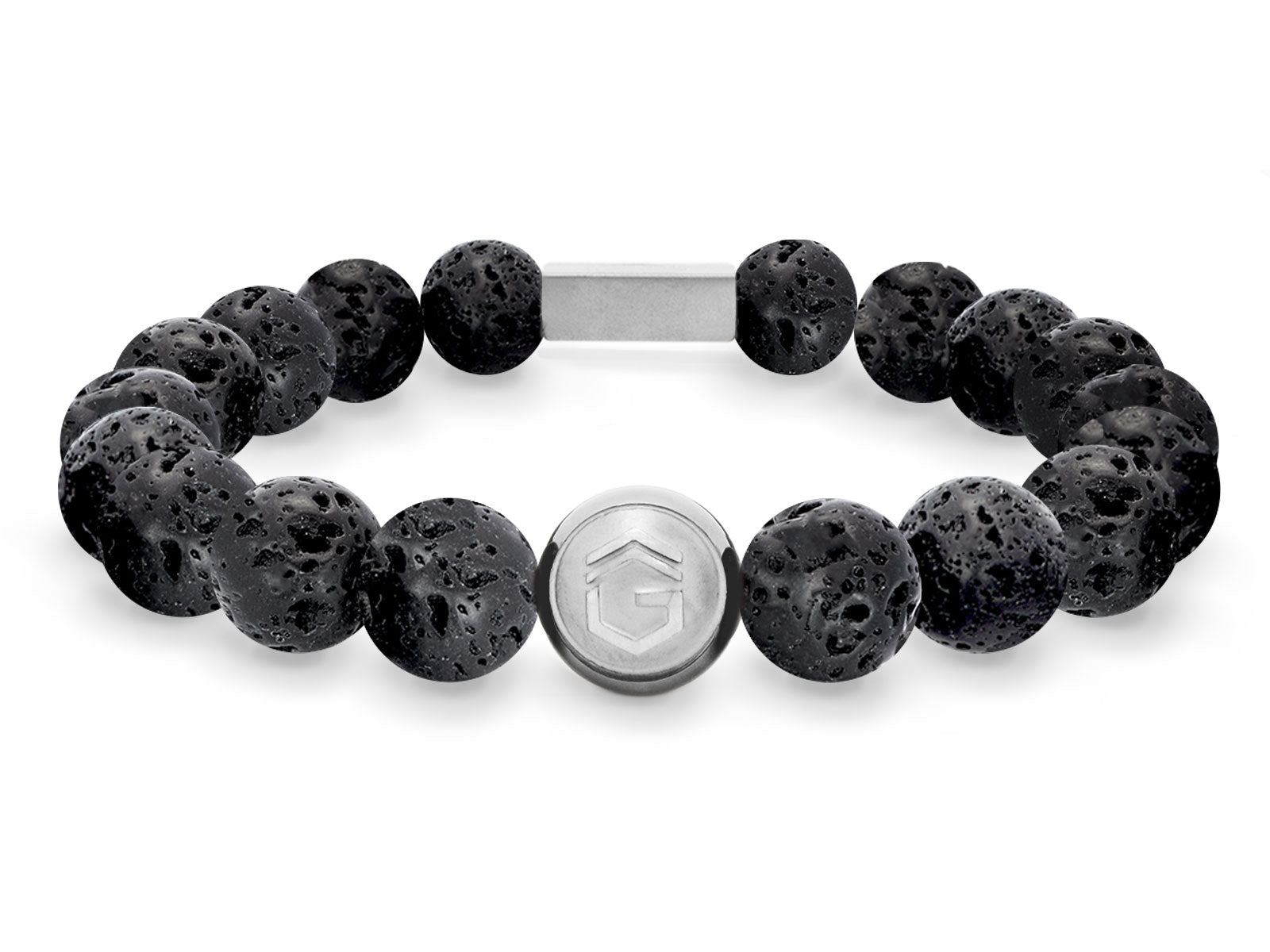 Lavaarmband Armband Perlen Lava schwarz Gravur Geschenk Herren Männer silber